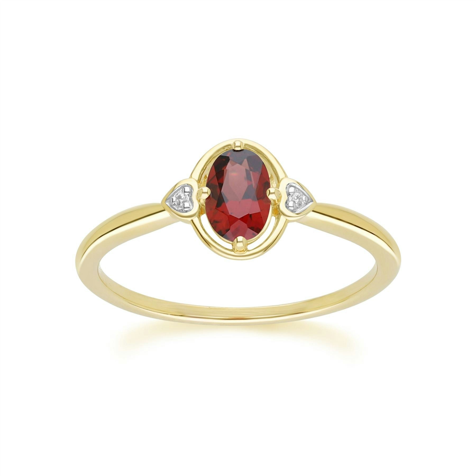 Gemondo Yellow/Gold Classic Oval Garnet & Diamond Heart Ring In 9Ct - O
