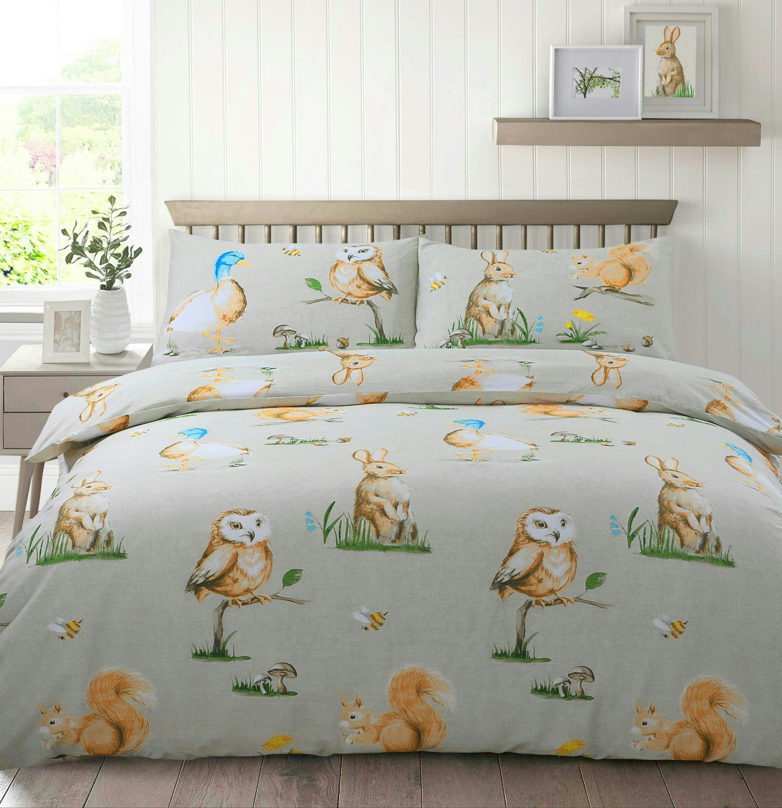 Rackhams Grey Country Animals Printed Cotton Blend Duvet Cover And Pillowcase Set - Double