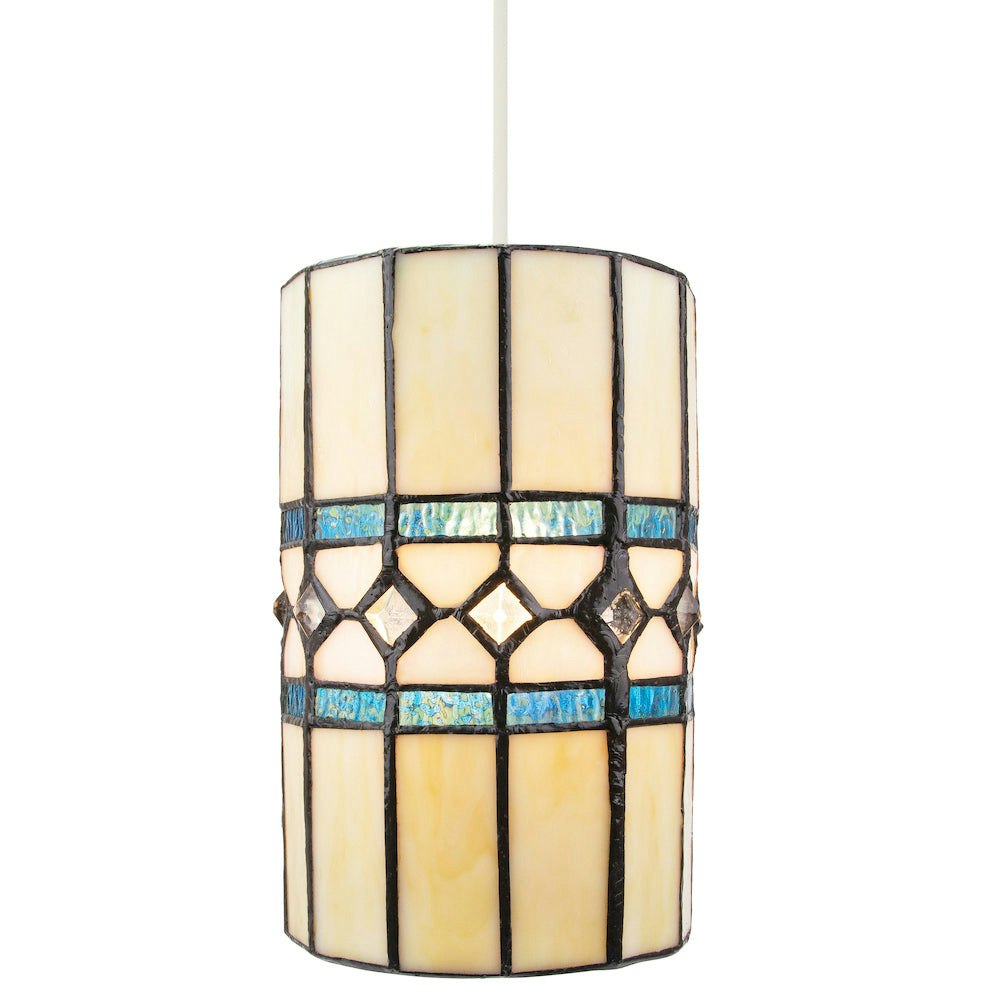Happy Homewares Amber/Light Contemporary Glass Tiffany Pendant Shade With Bright Teal Strips