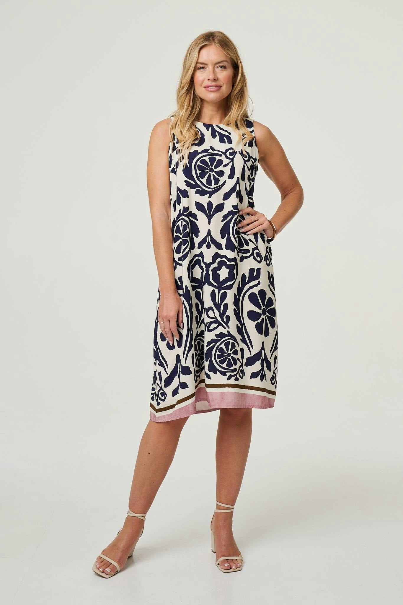 Izabel London Printed Sleeveless Midi Shift Dress - Navy - Xl