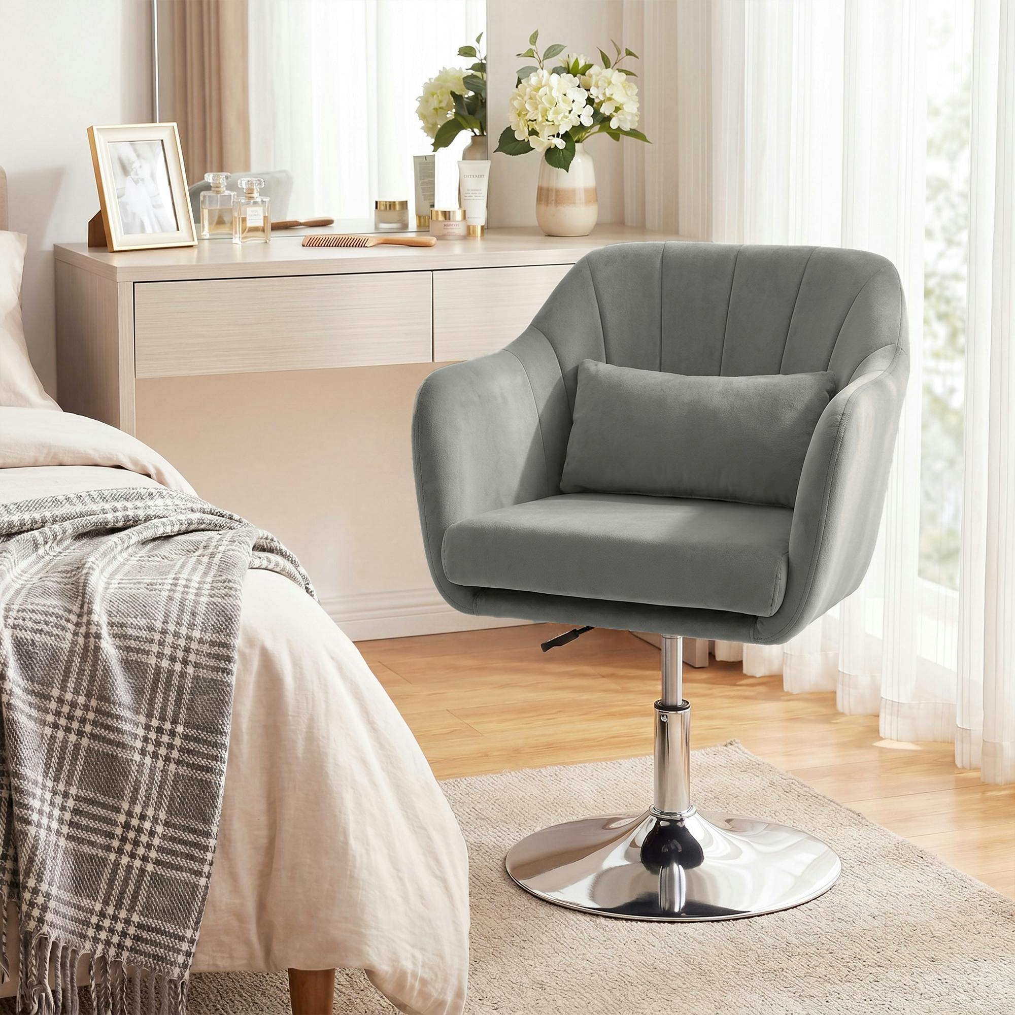 Homcom Grey Retro Velvet Swivel Tub Chair With Steel Frame