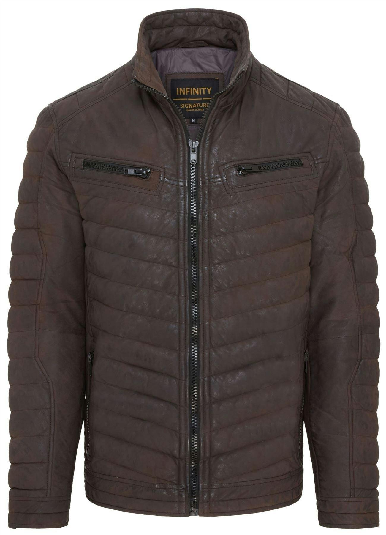 Infinity Leather Men's Brown Quilted Puffer Leather Bomber Jacket - Torpoint - Uk 2XL | Eu 54 | Us 44