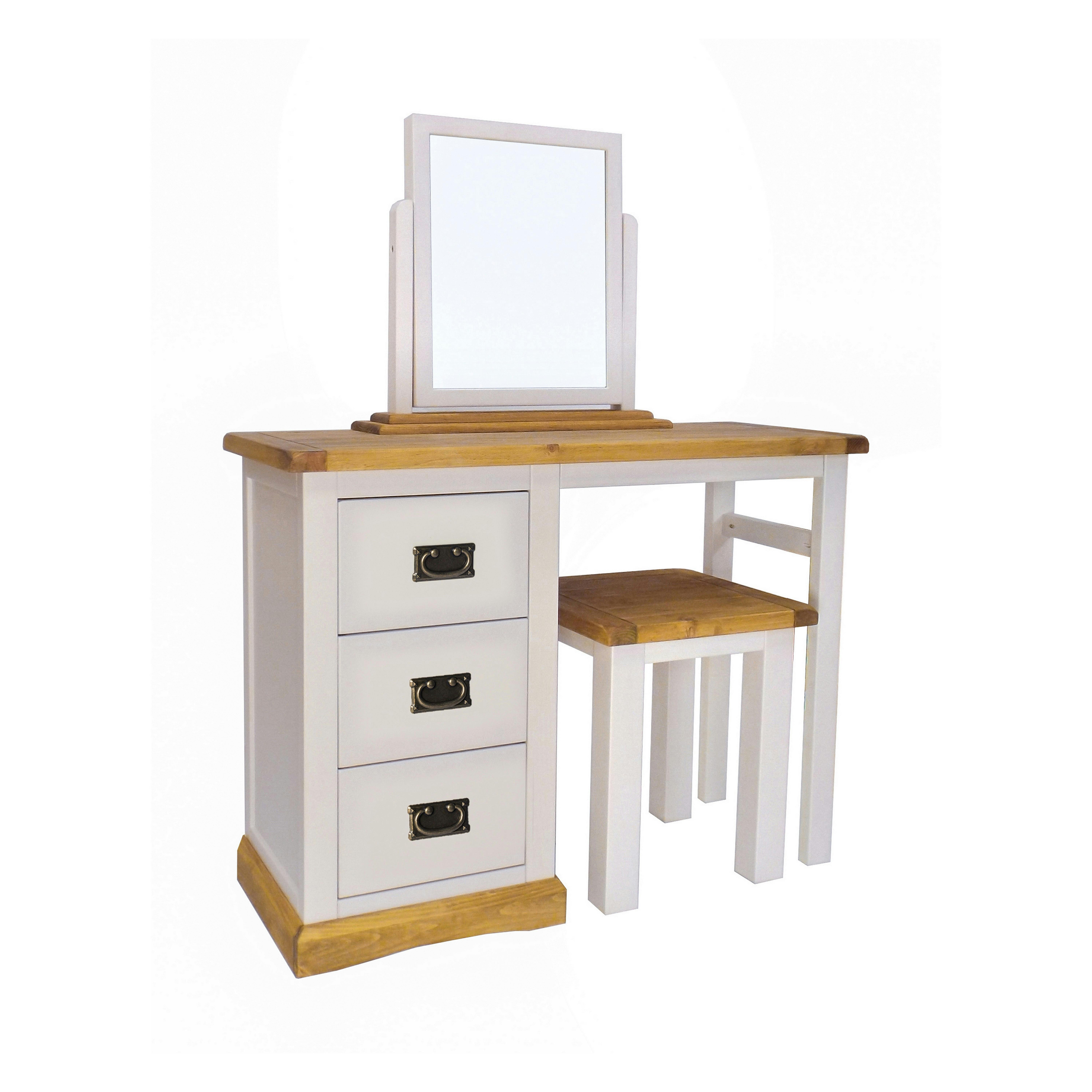 Rackhams Light/Grey Bomporto 3 Drawer Dressing Table Set Brass Drop Handle