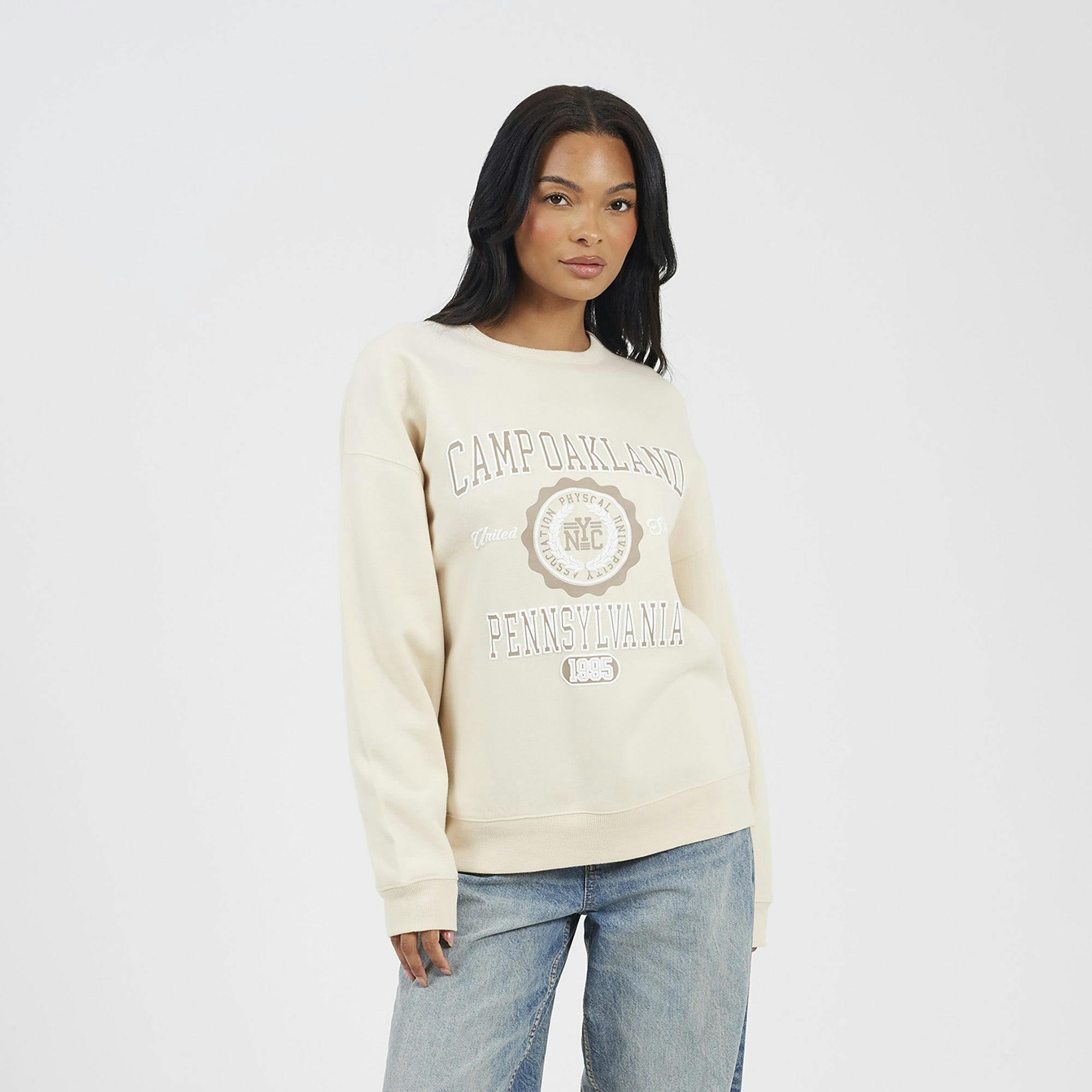 Brave Soul Cream Crew Neck Graphic Print Sweatshirt - M