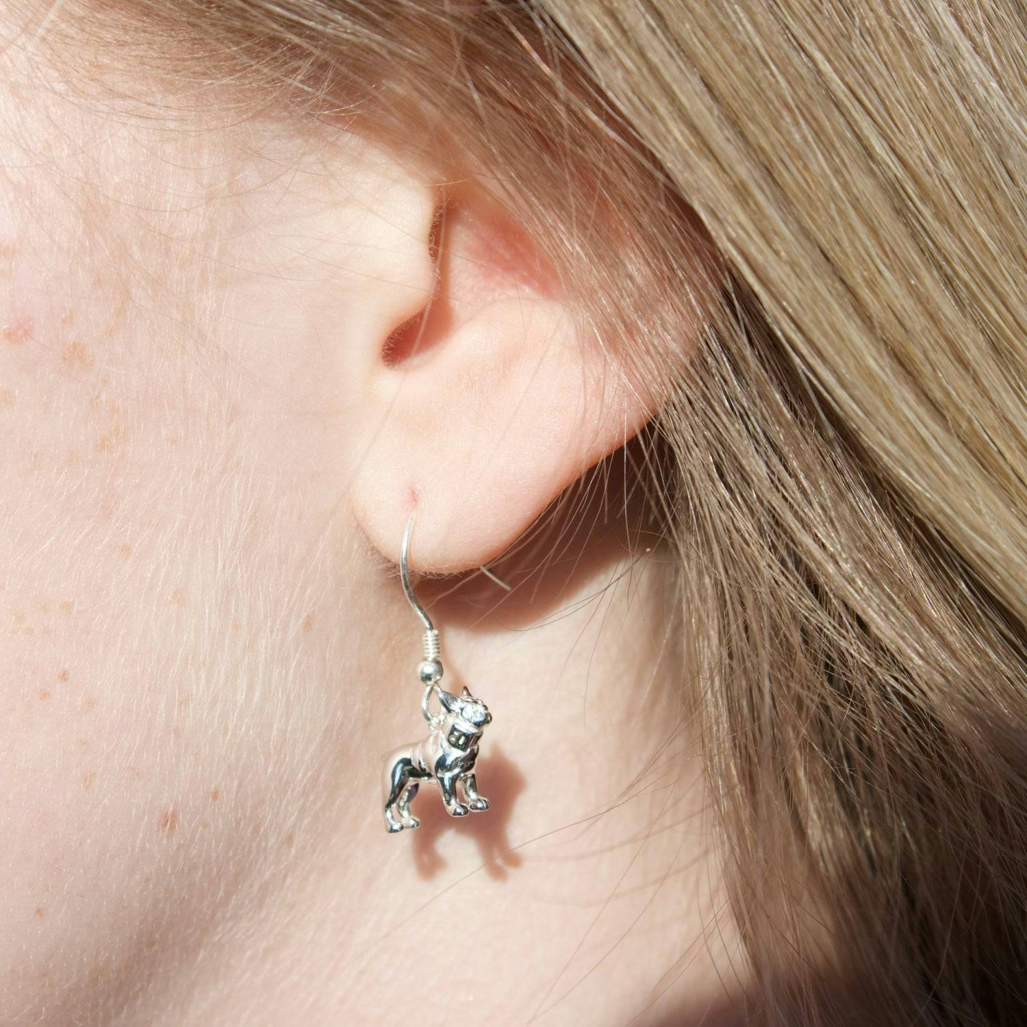 Mylee London Silver French Bulldog Earrings - No - Hook