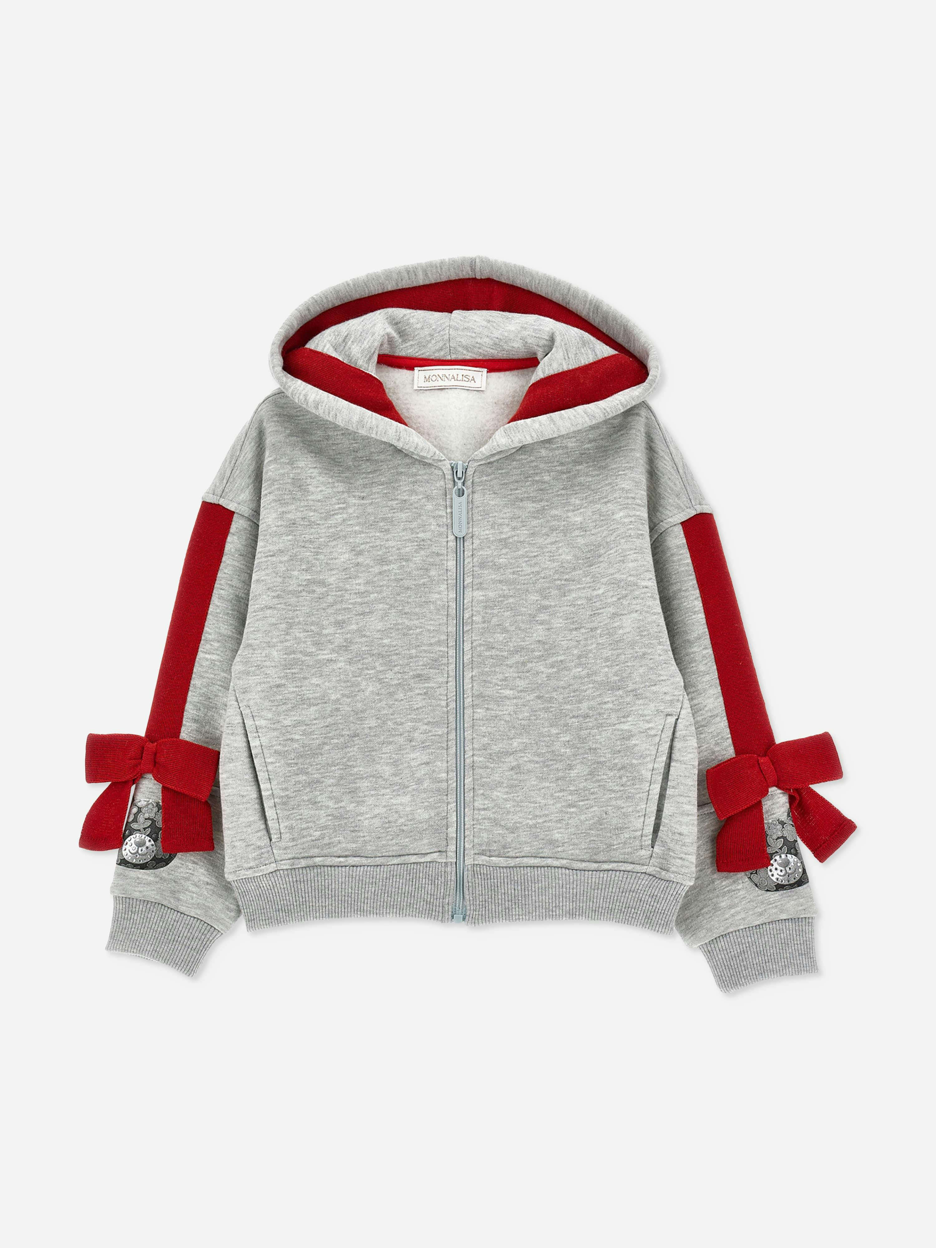 Monnalisa , Kids Sweatshirts, Female, Gray, 6 Y | 116 Cm, Bow Bear Zip Up Top - Image 4
