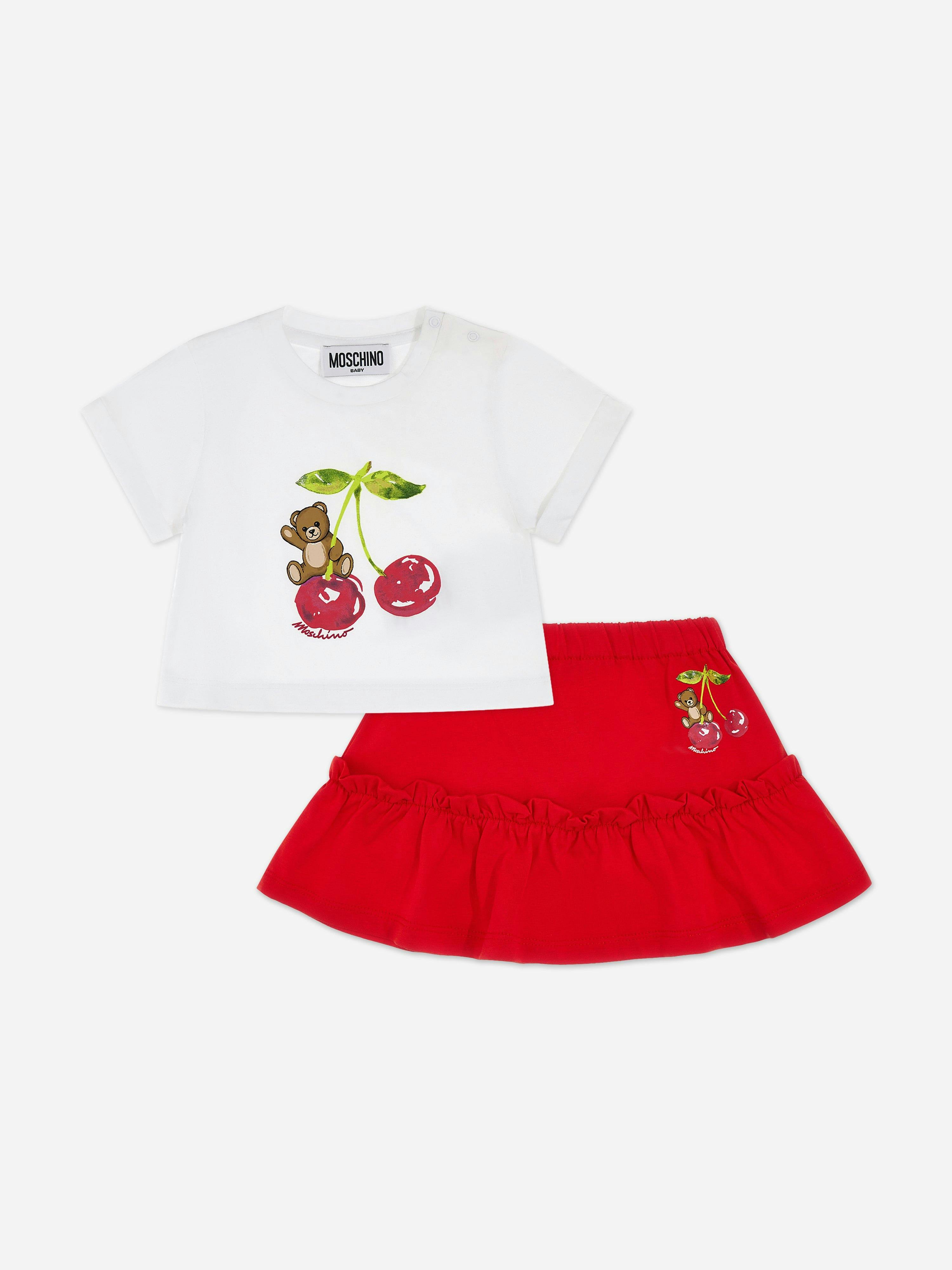 Moschino Kids Girls Red Moschino Baby Cherry Teddy Bear Skirt Set In - 18 - 24 Mths