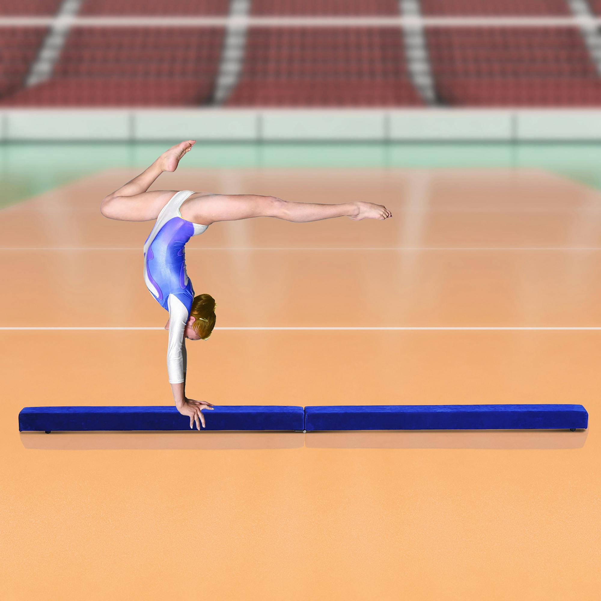 Homcom Purple Balance Beam Trainer Fold Performance Gymnastics Suede 2.4M Home