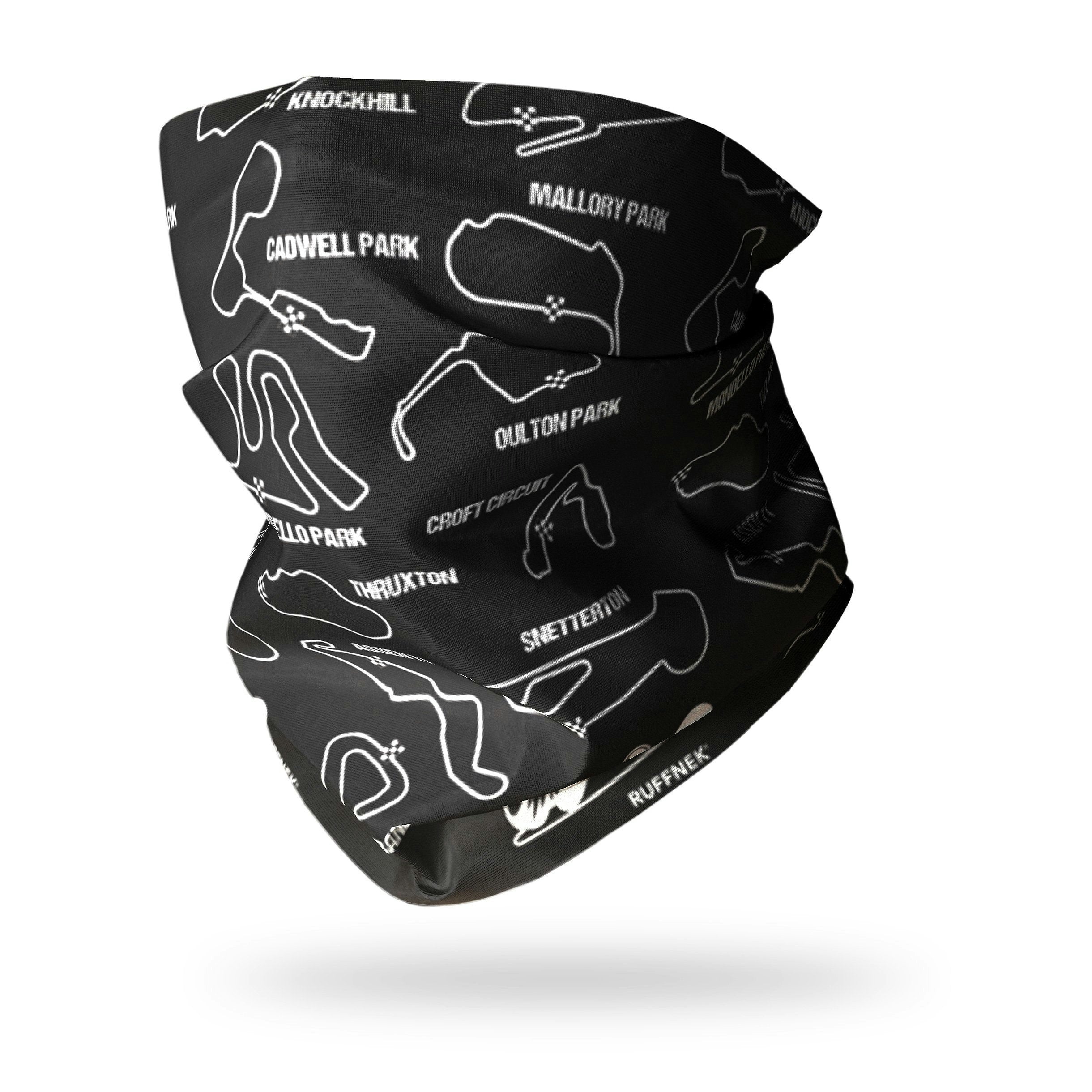 Ruffnek Men's Black/White Motorcycle Circuits Biker Snood Neck Gaiter - One Size