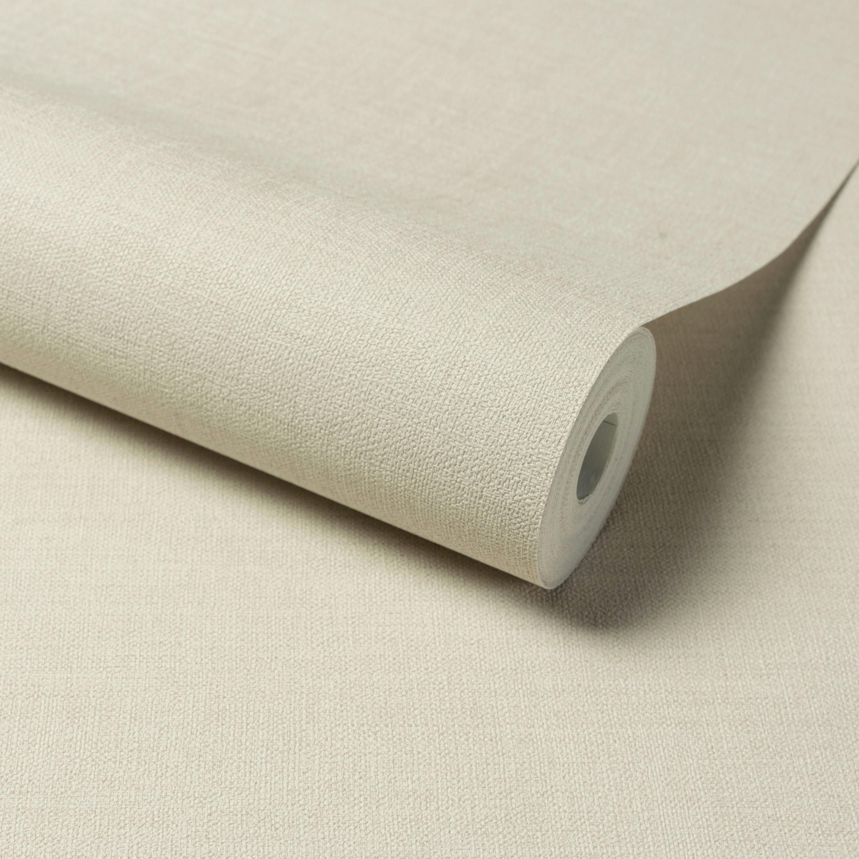 Rackhams Beige Linen Effect Fabric Plain Textured Wallpaper,