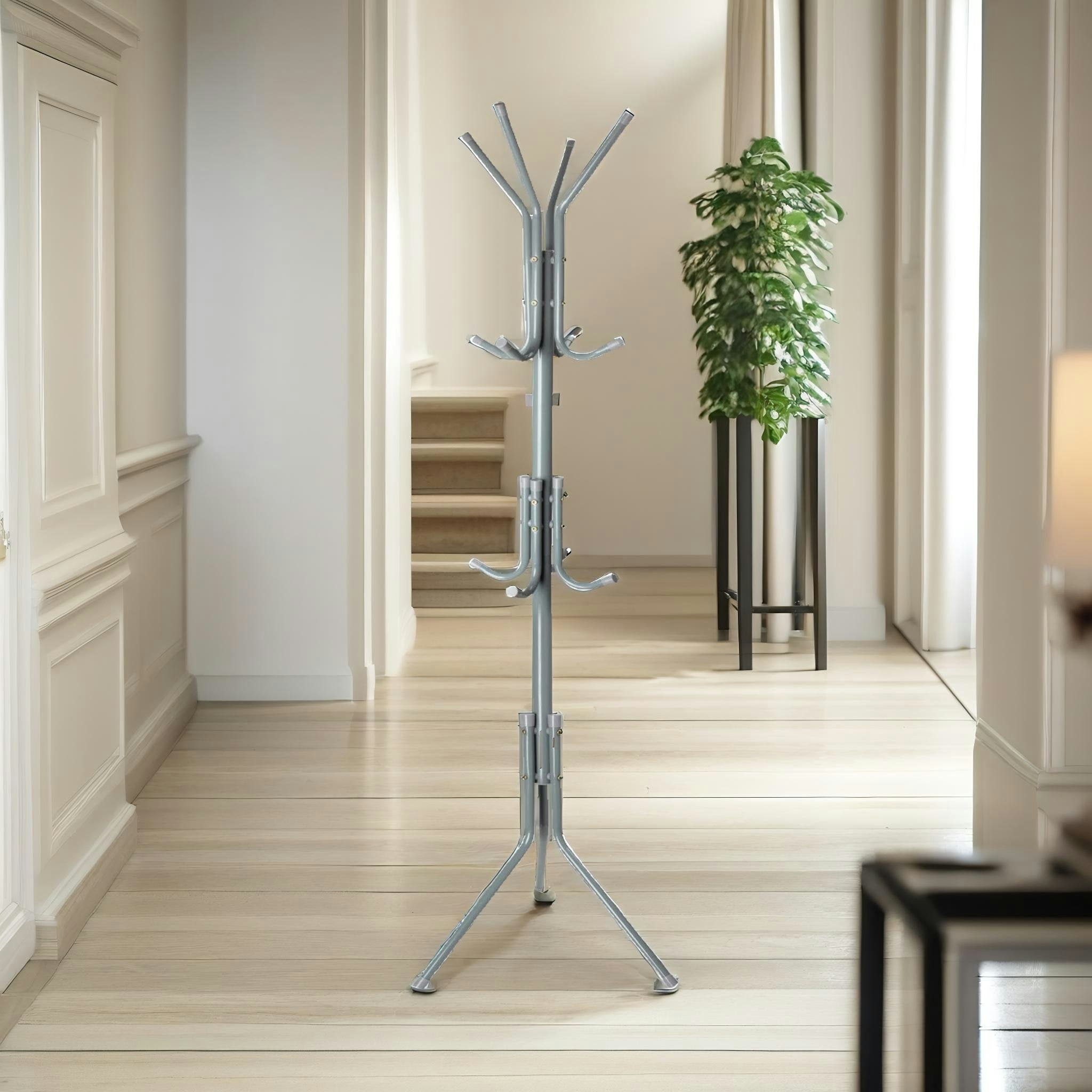Rackhams Grey Metal Coat Stand With 12 Hooks