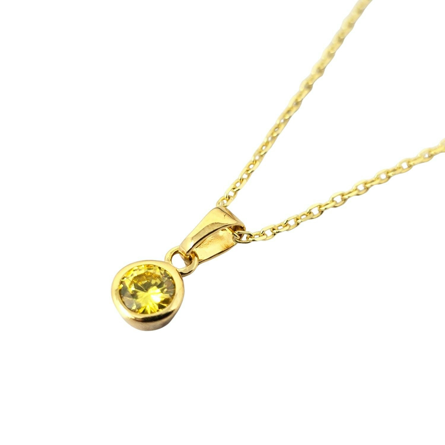 Harfi Gold Mini Round Citrine November Birthstone Pendant Necklace