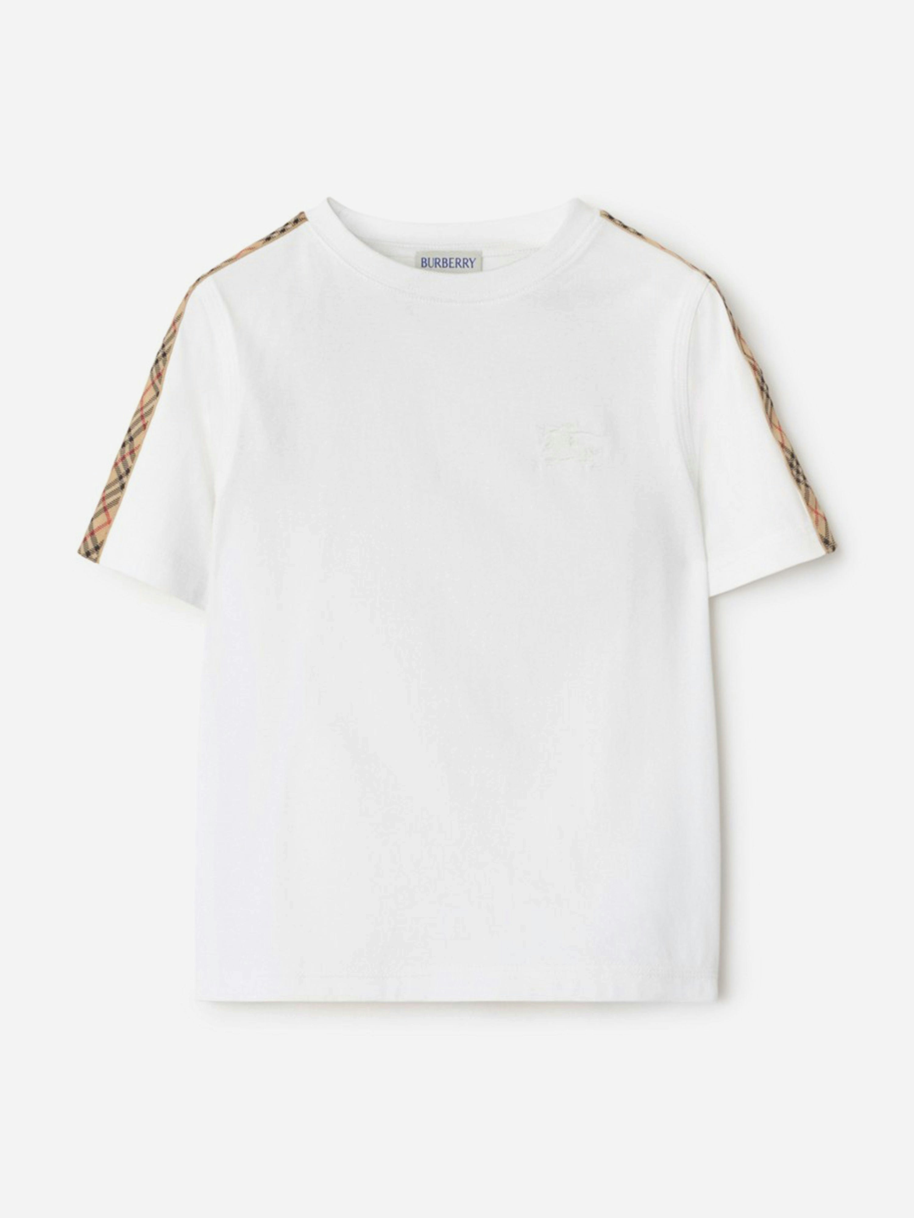 Burberry Kids Girls White Burberry Cedar Check Tape T-Shirt In - 6 Yrs