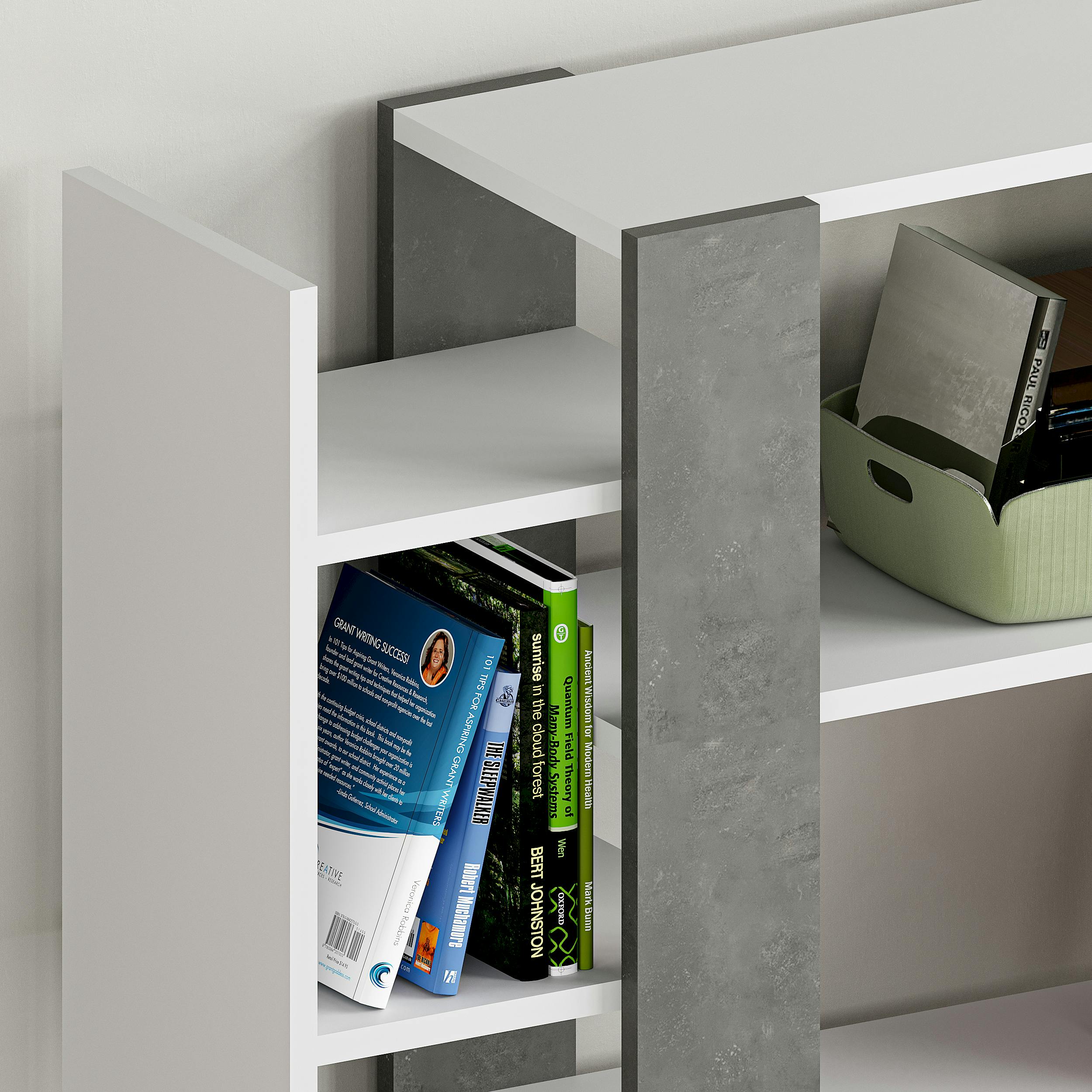 Decortie White/Grey Lift Tall Modern Bookcase Display Unit 5 Tiers Freestanding Retro 150.5Cm - Retro