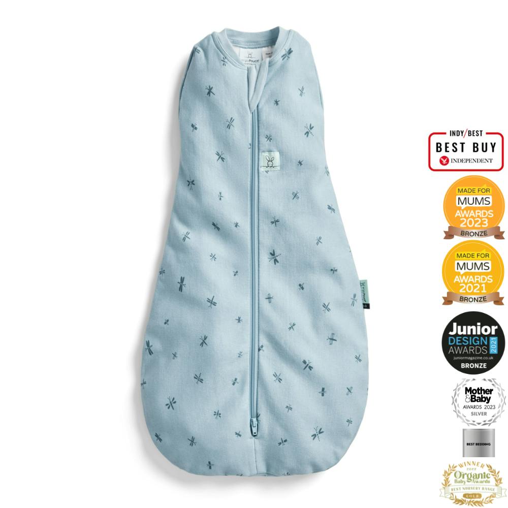 Ergopouch Blue Organic All Year Cocoon Swaddle Sleeping Bag - Dragonflies - 1.0 Tog - 03-06M