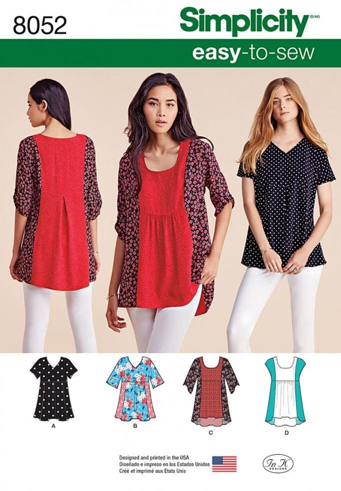 Simplicity Women's Sewing Pattern 8052, Tops For A (Xxs-Xs-S-M-L-Xl-Xxl) - Easy - A (Xxs-Xs-S-M-L-Xl-Xxl)