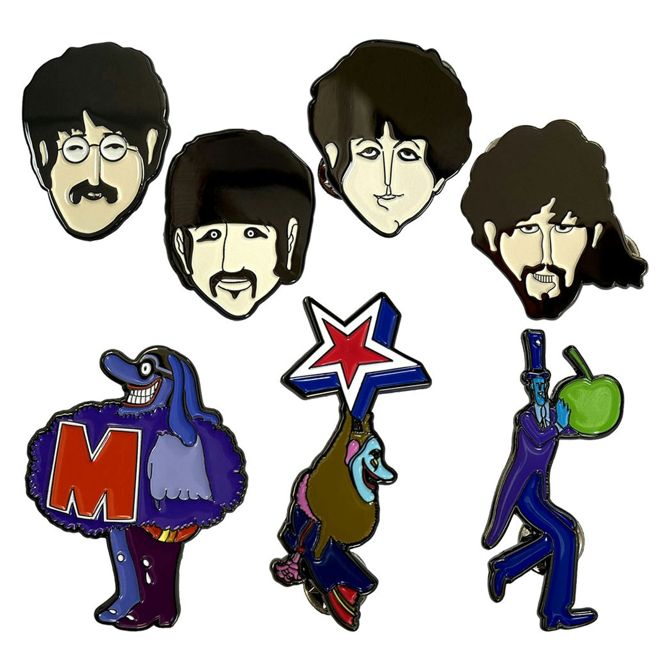 Paradiso Clothing Yellow The Beatles Submarine Characters Mini Pin Badge Set