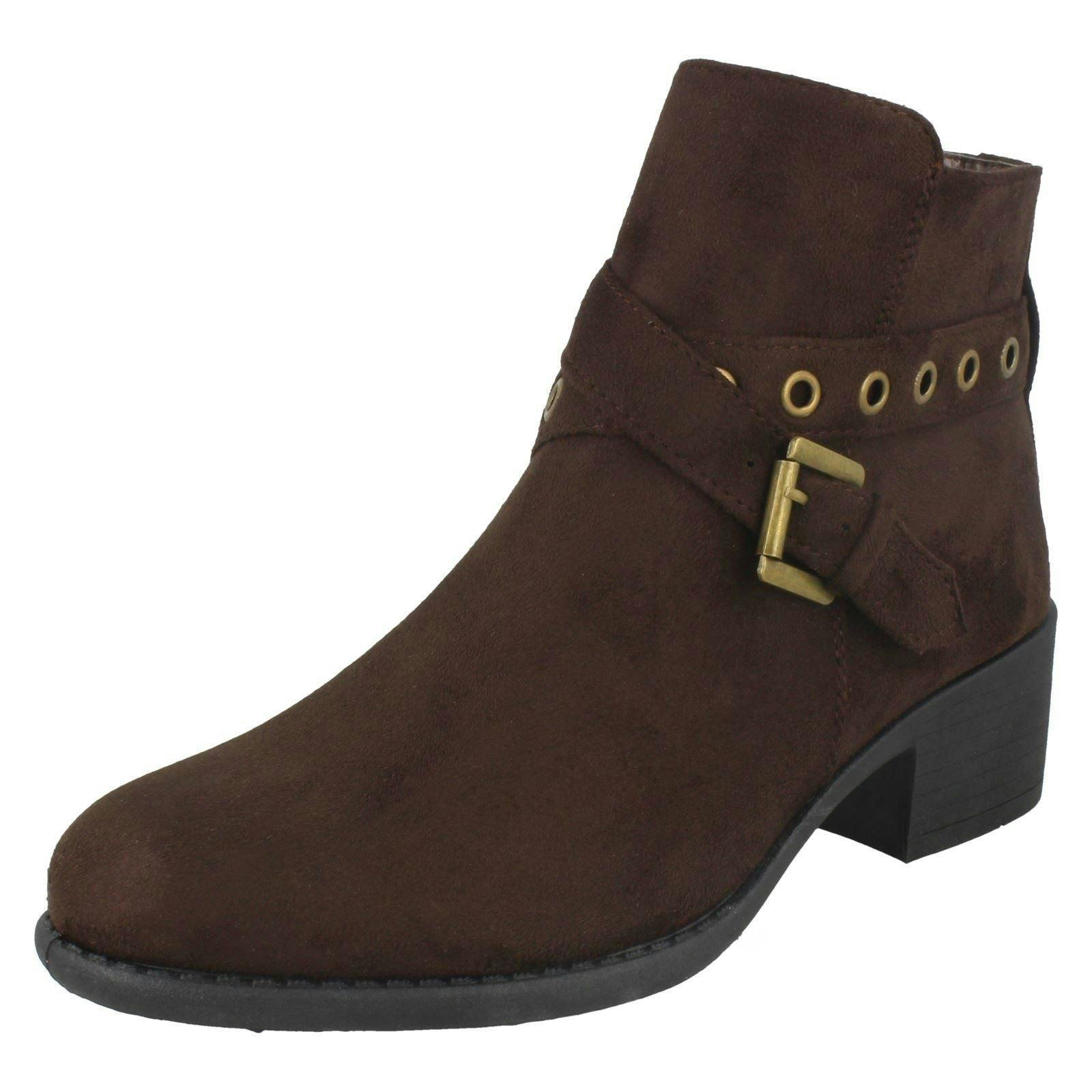 Spot On Women's Brown Ankle Boots With Buckle Detail - Uk 5