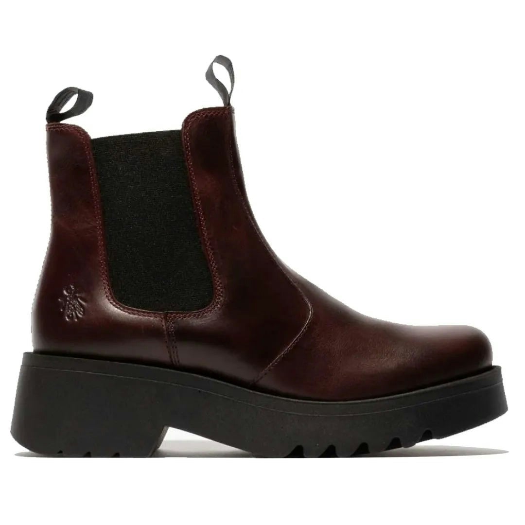Fly London Women's Medi789fly - Wedge Heel Leather Chelsea Boots - Wine - Uk 7