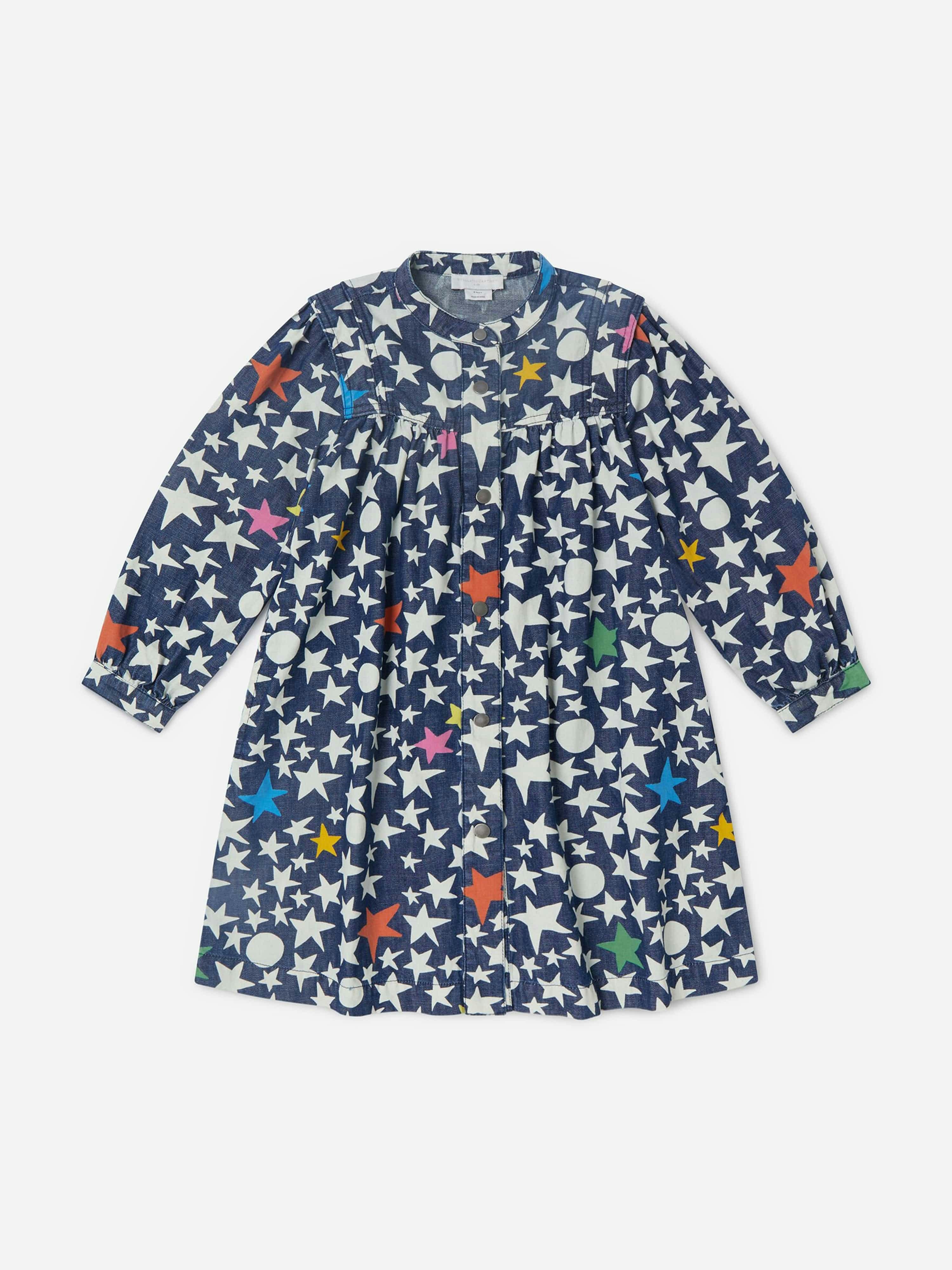Stella Mccartney Kids Girls Blue Stella Mccartney Stars Shirt Dress In - 8 Yrs