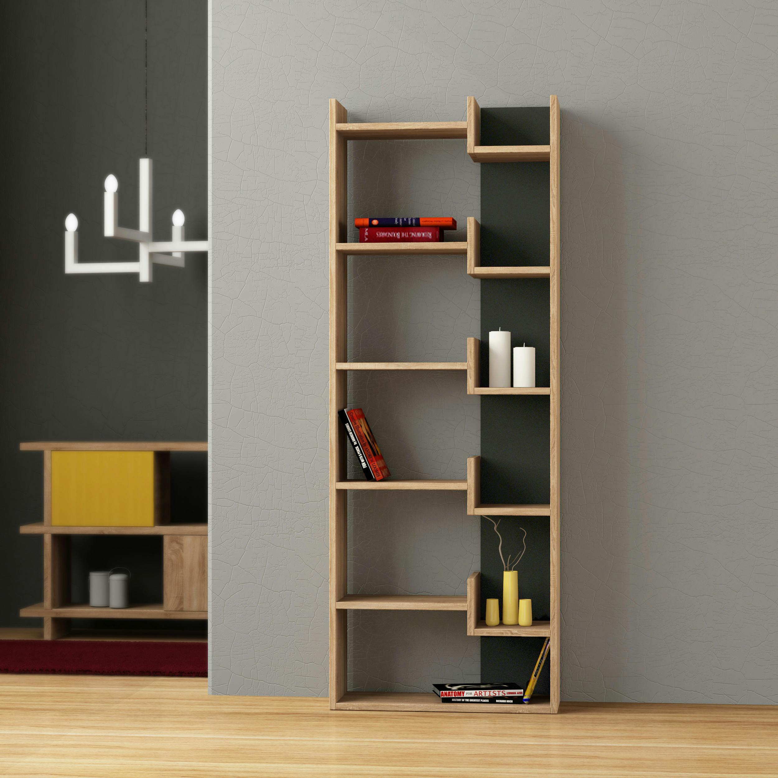 Rackhams Anthracite/Grey Oppa Modern Bookcase Display Unit 62.4Cm - Oak