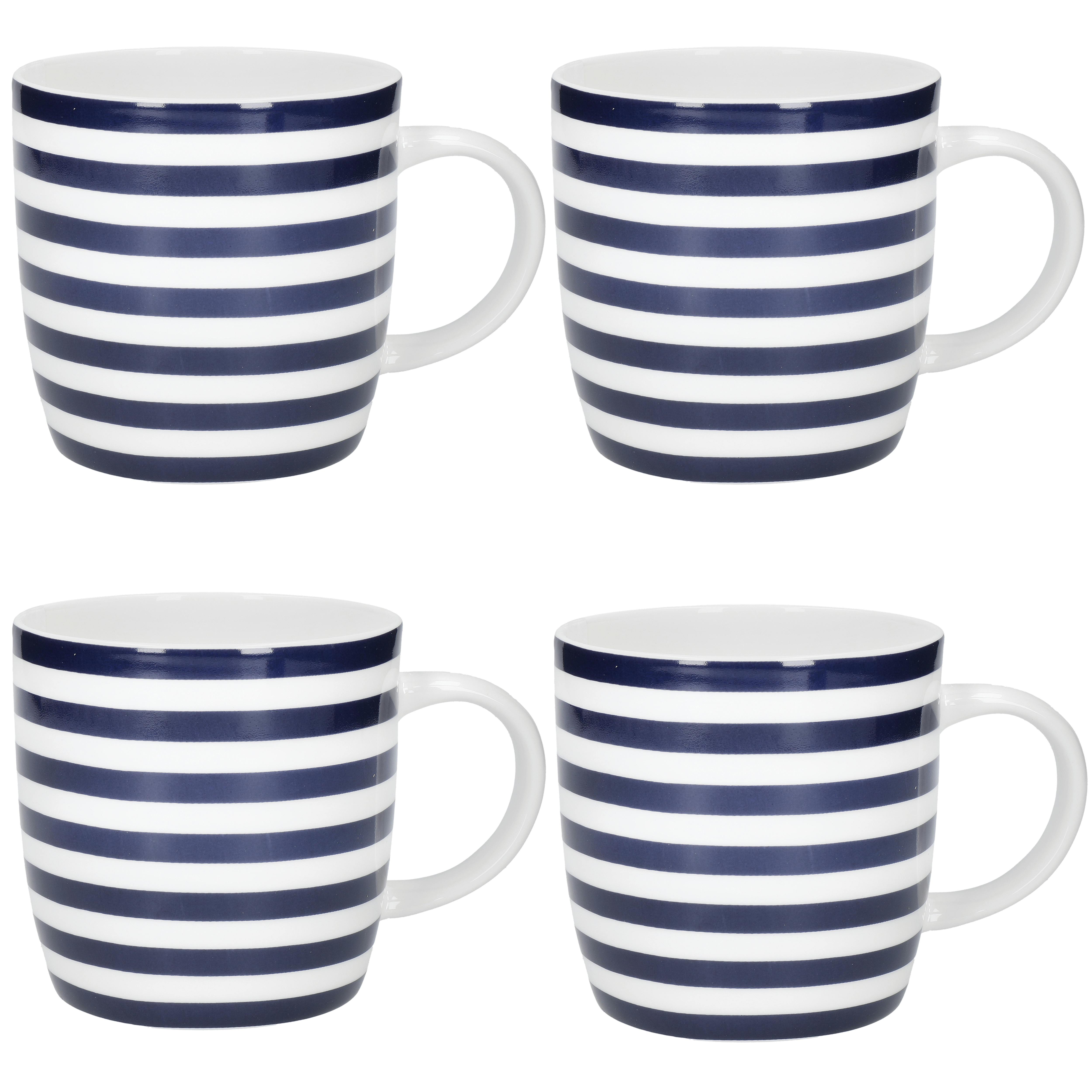 Rackhams Blue/White Set Of 4 And Striped Coffee Mugs - Porcelain - Mug