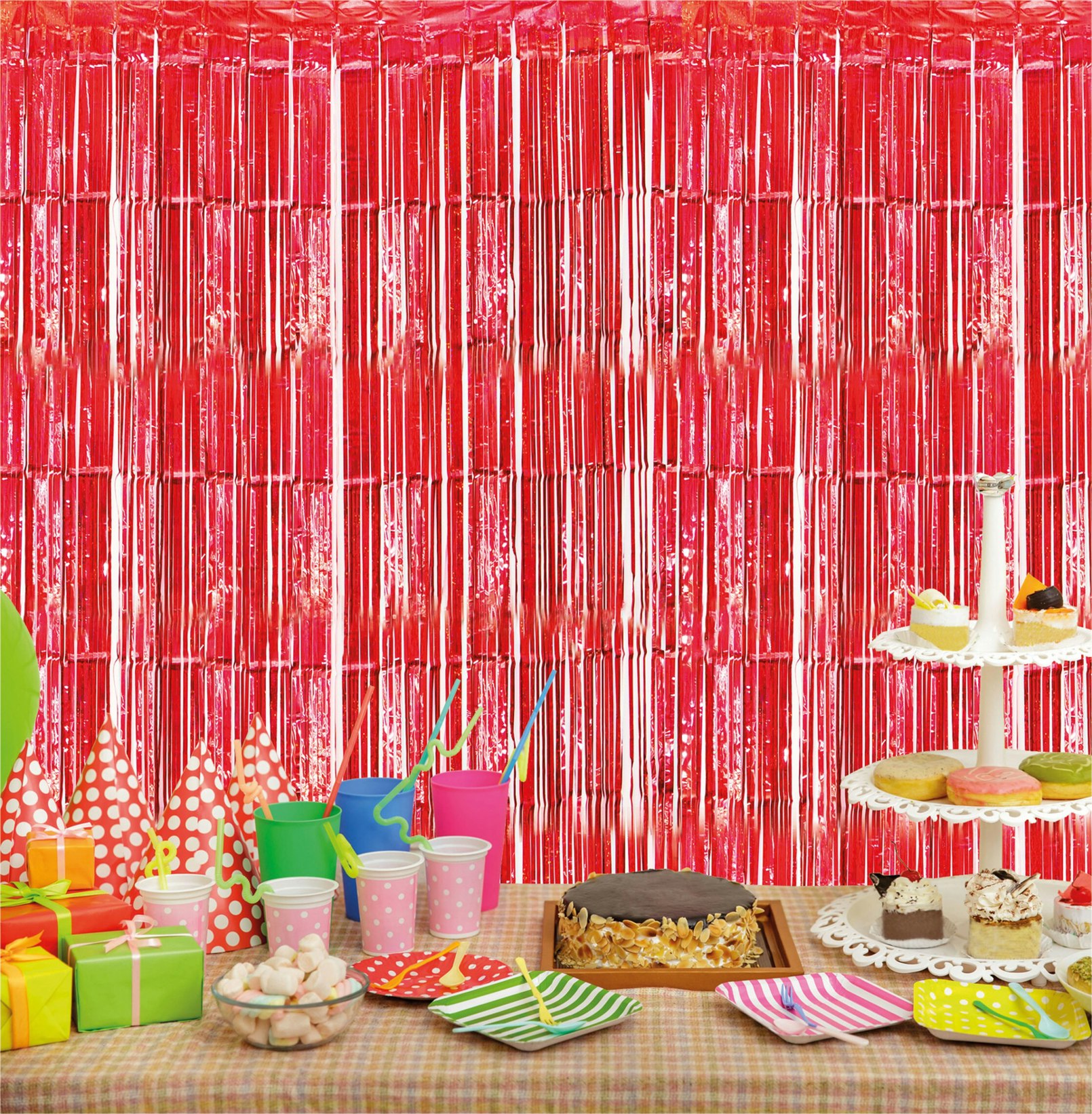 Cheetah Red Shimmer Tinsel Curtain, 2.5M X 1M