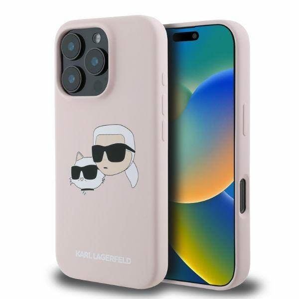 Karl Lagerfeld Pink Liquid Silicone Karl And Choupette Head Case For Iphone 16 Pro 6.3" - Klhmp16lskchppl