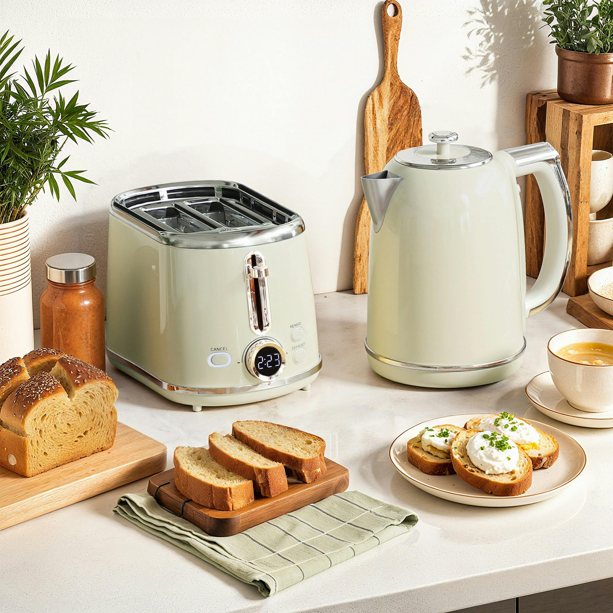Homcom Grey 1.7L 3000W Kettle And 2 Slice Toaster With Keep Warm Memory Function