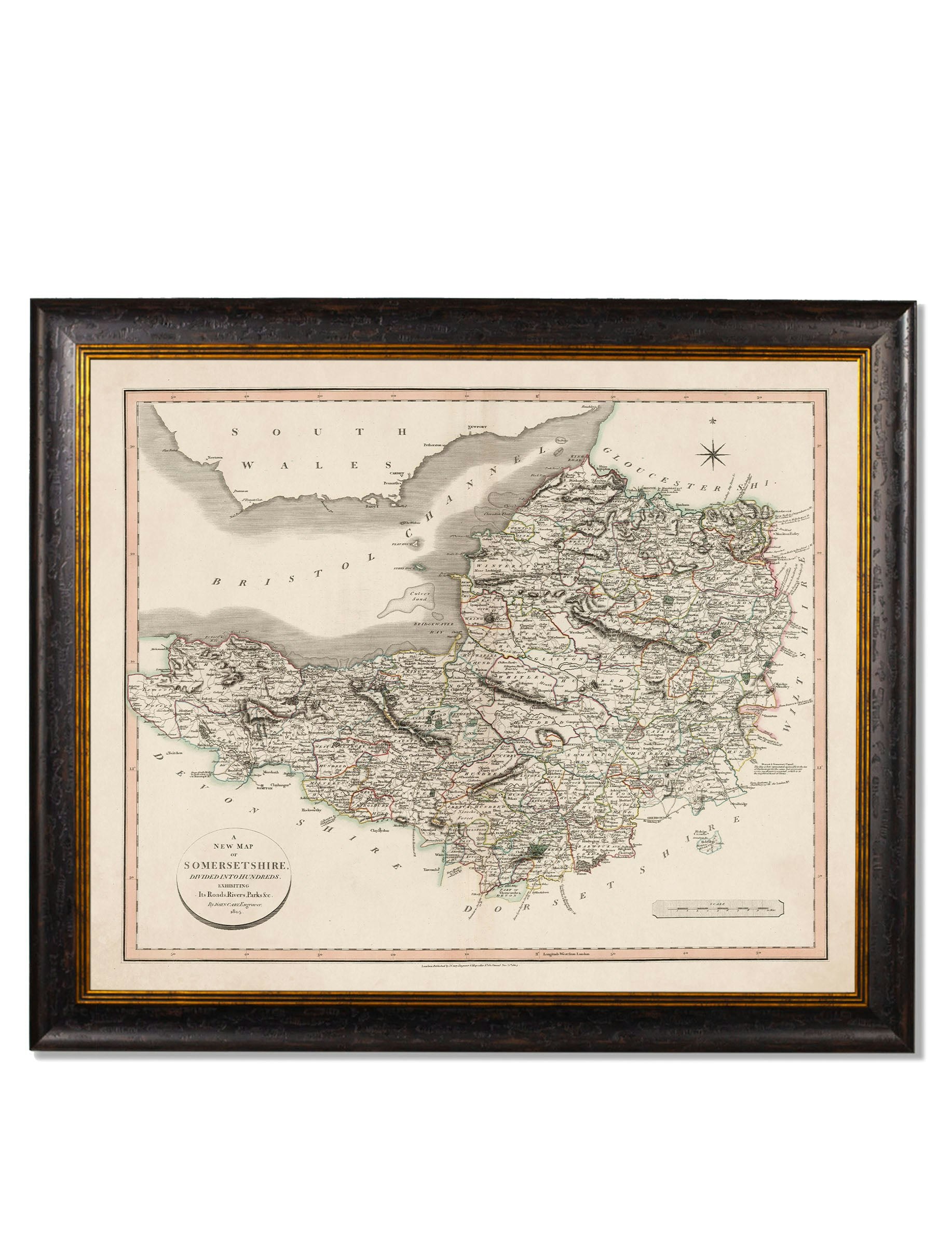 Rackhams Black C.1806 County Maps Of England - 84 X 70Cm - Somerset