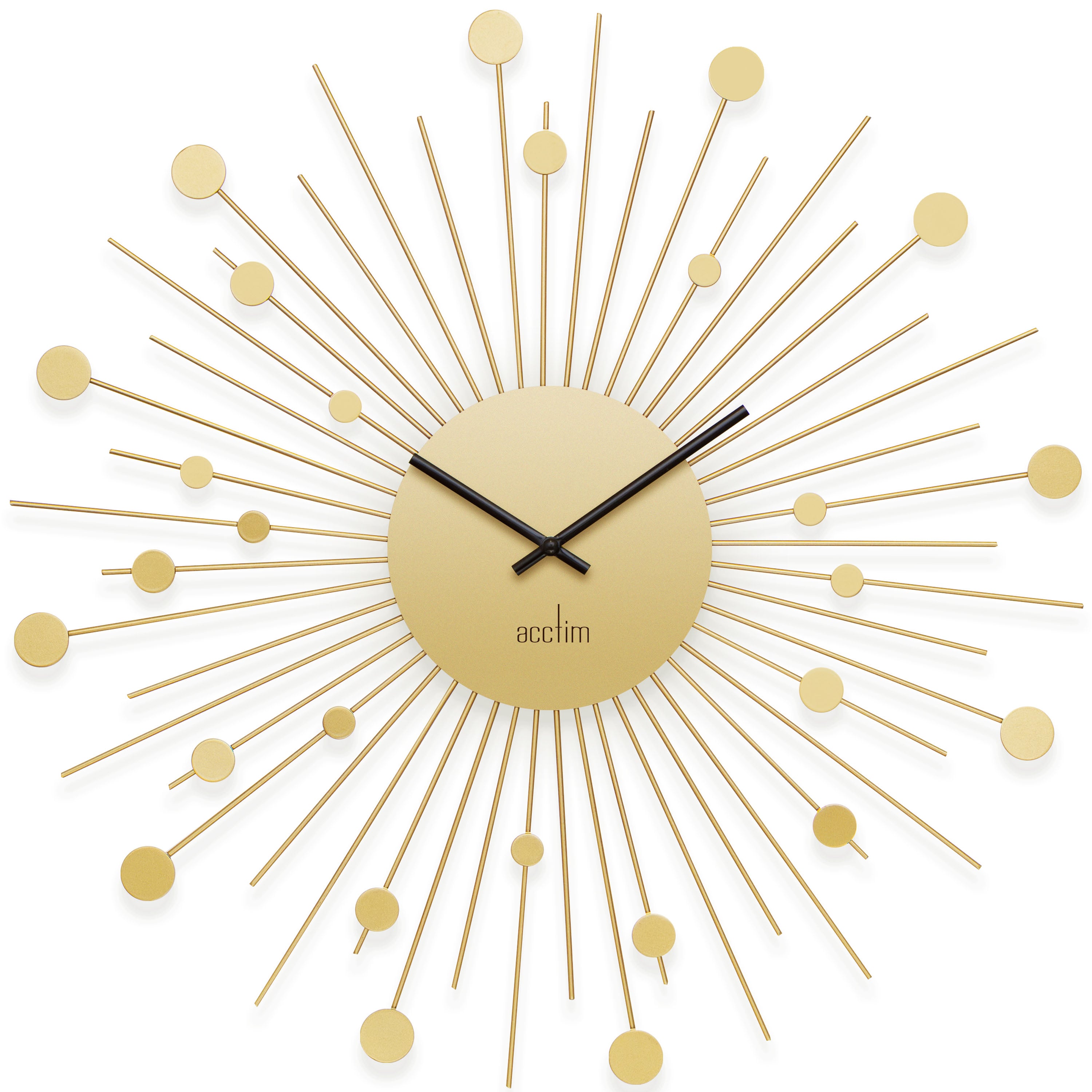 Acctim Gold Brielle Large Wall Clock Starburst / Sunburst Quartz Painted Metal Frame 50Cm