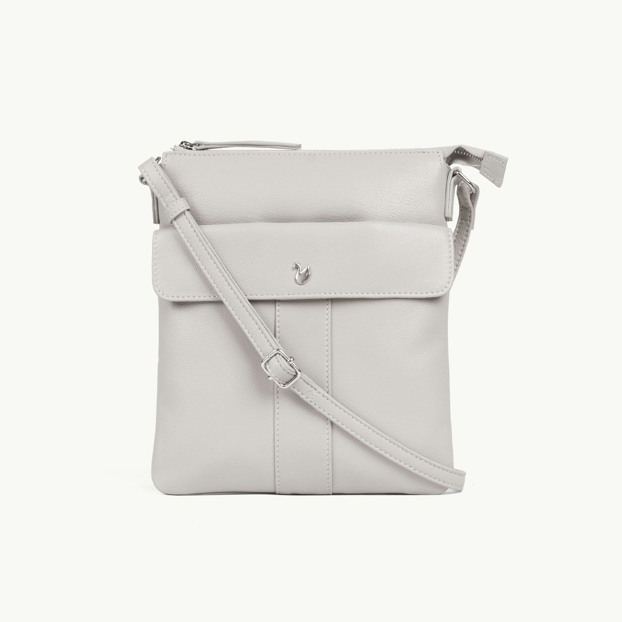 Assots London Grey/Grain 'Amba' Ice Soft Nappa Full Real Leather Crossbody Bag