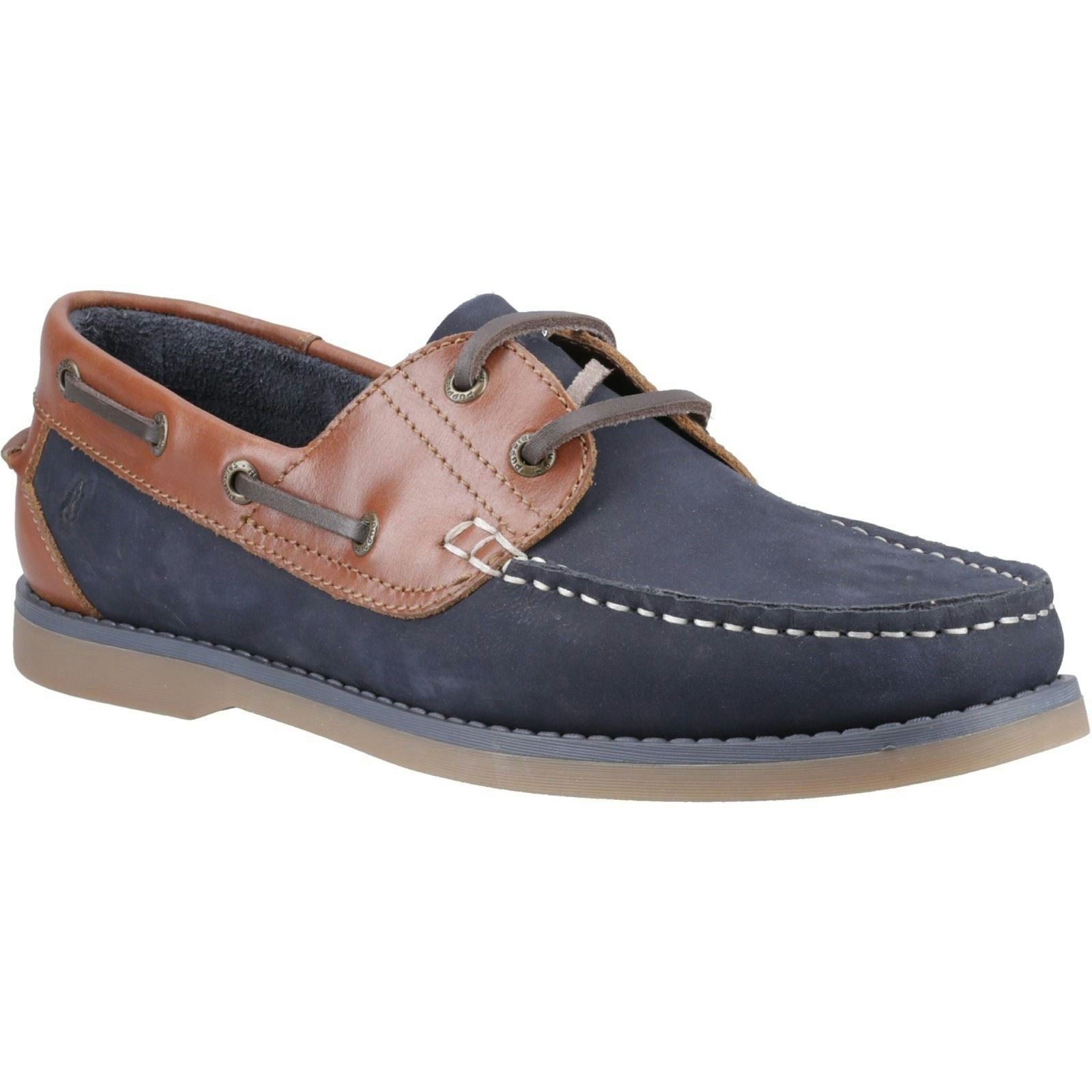 Hush Puppies Men's Wilson Leather Navy/Tan Boat Shoes - Size 9