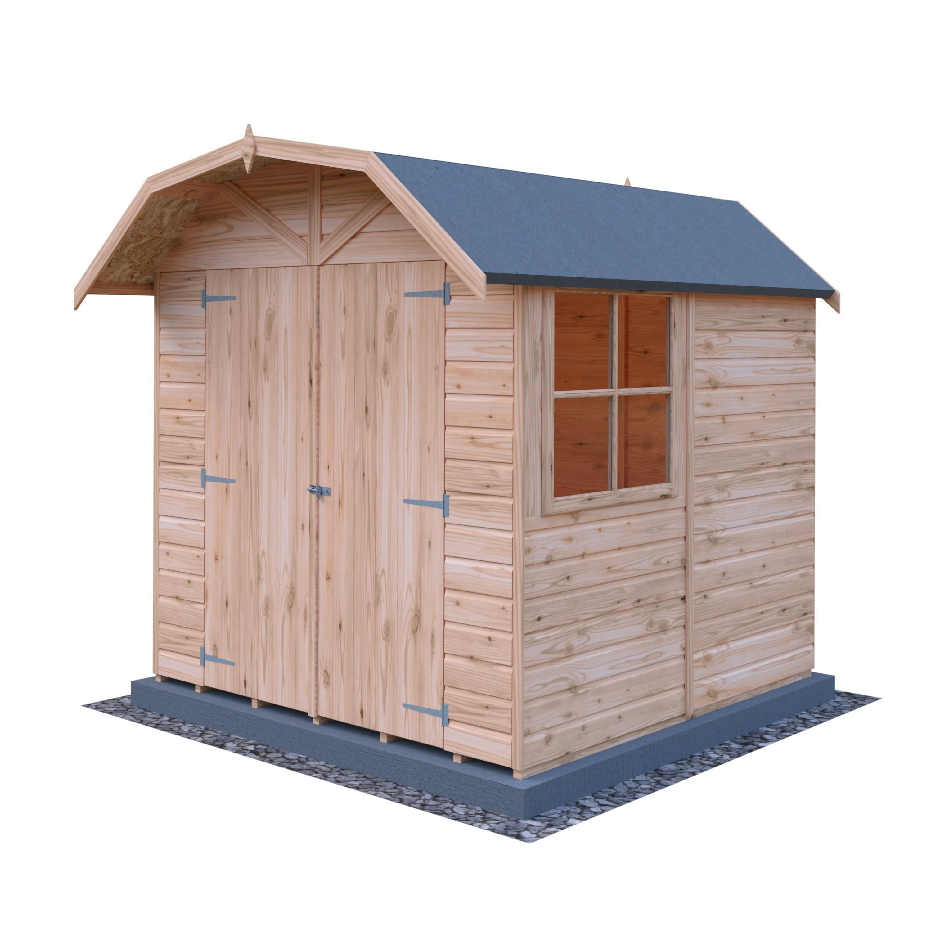 Rackhams Light/Green Barn 7X7 12Mm Interlock Clad Wooden Shed