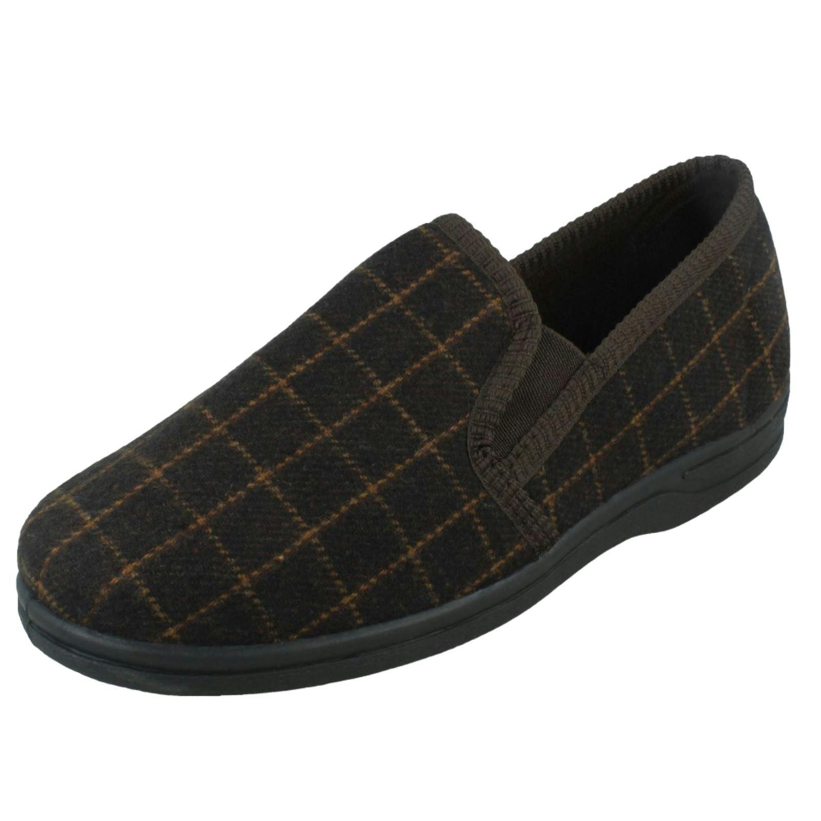 Spot On Men's Brown Checked Upper Gusset Slipper Jaydon - Uk 7