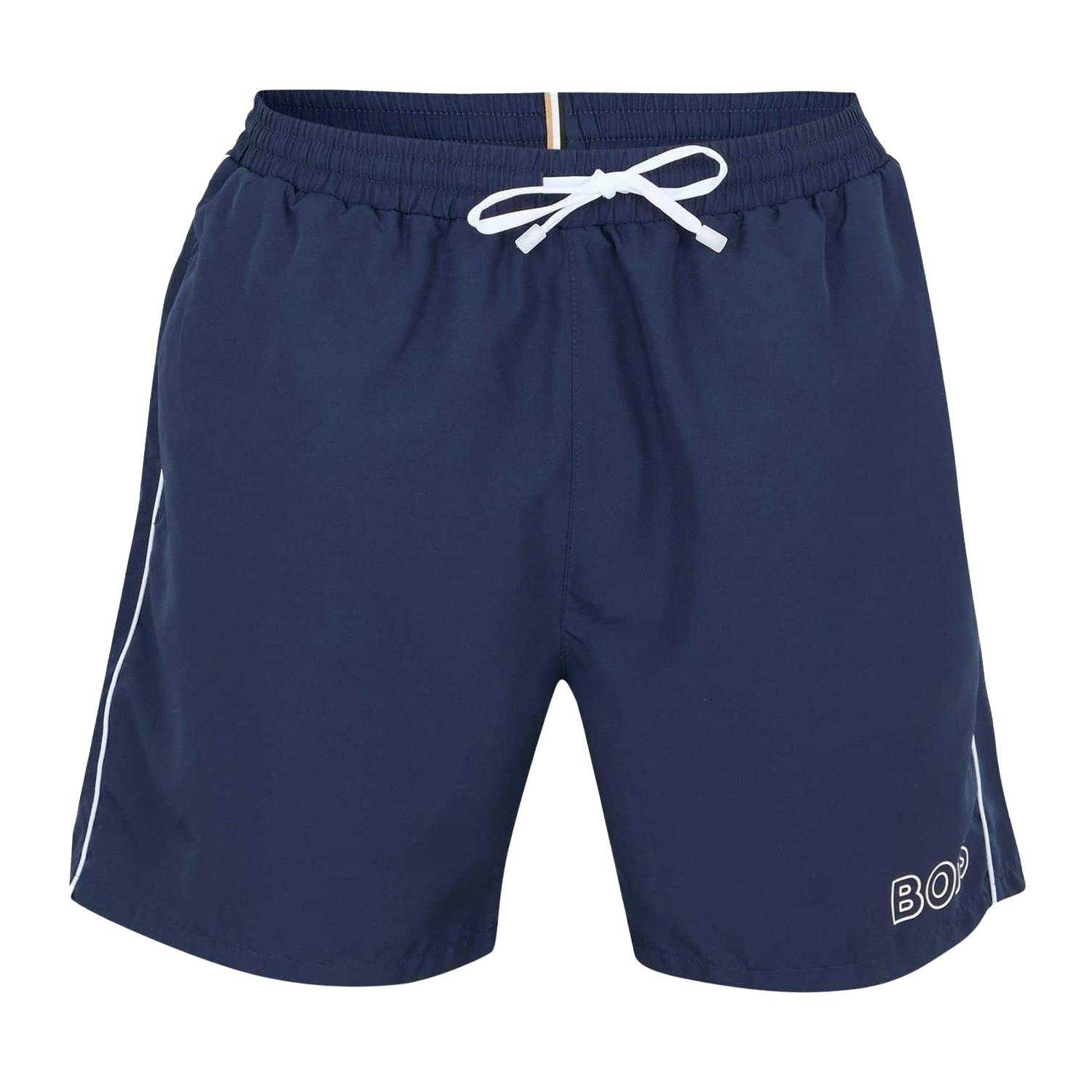 Boss Men's Dark/Blue Side Stripe Swim Shorts - M - 100% Mixed
