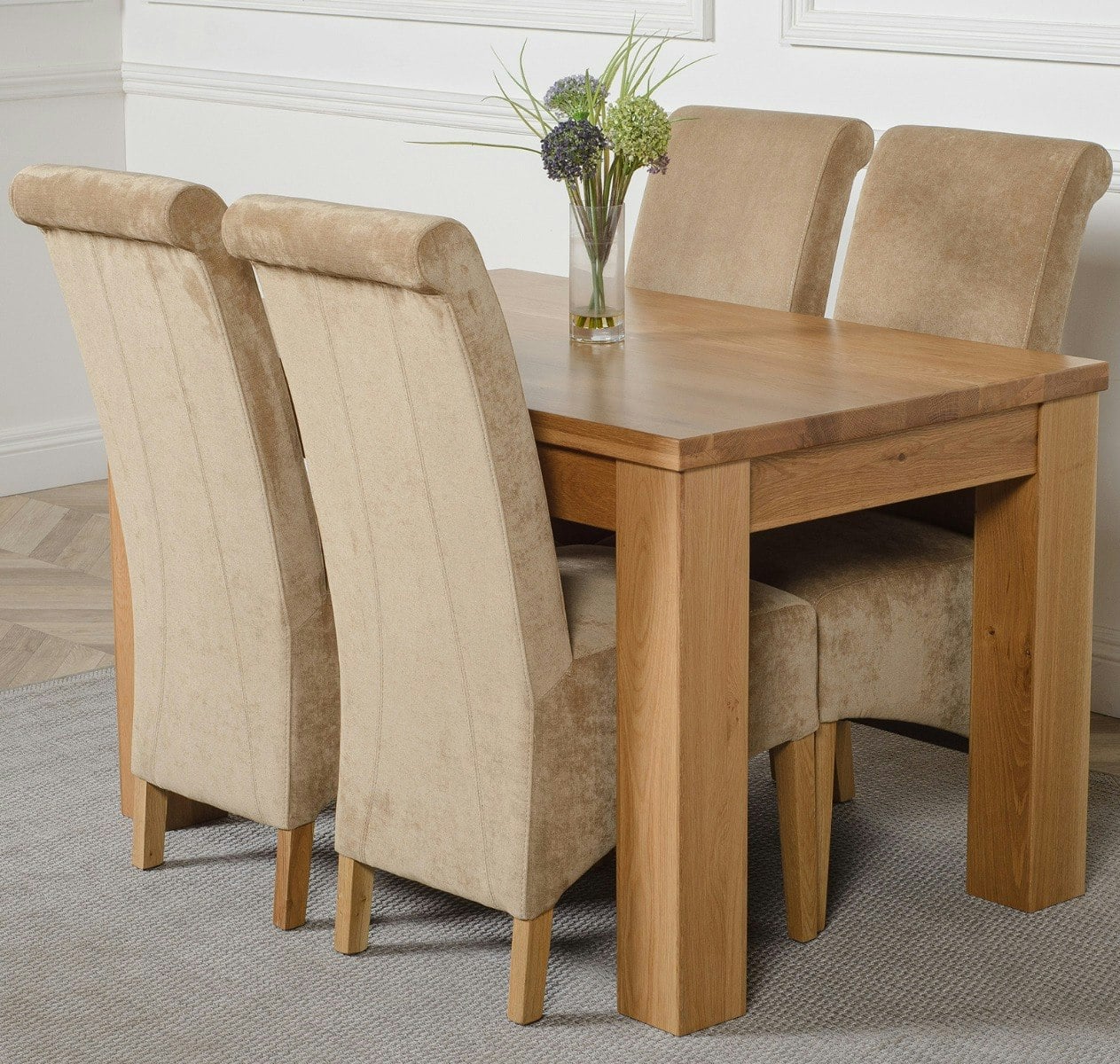 Rackhams Beige Dakota Small Oak Dining Table With Montana Fabric Chairs - 4 Chairs