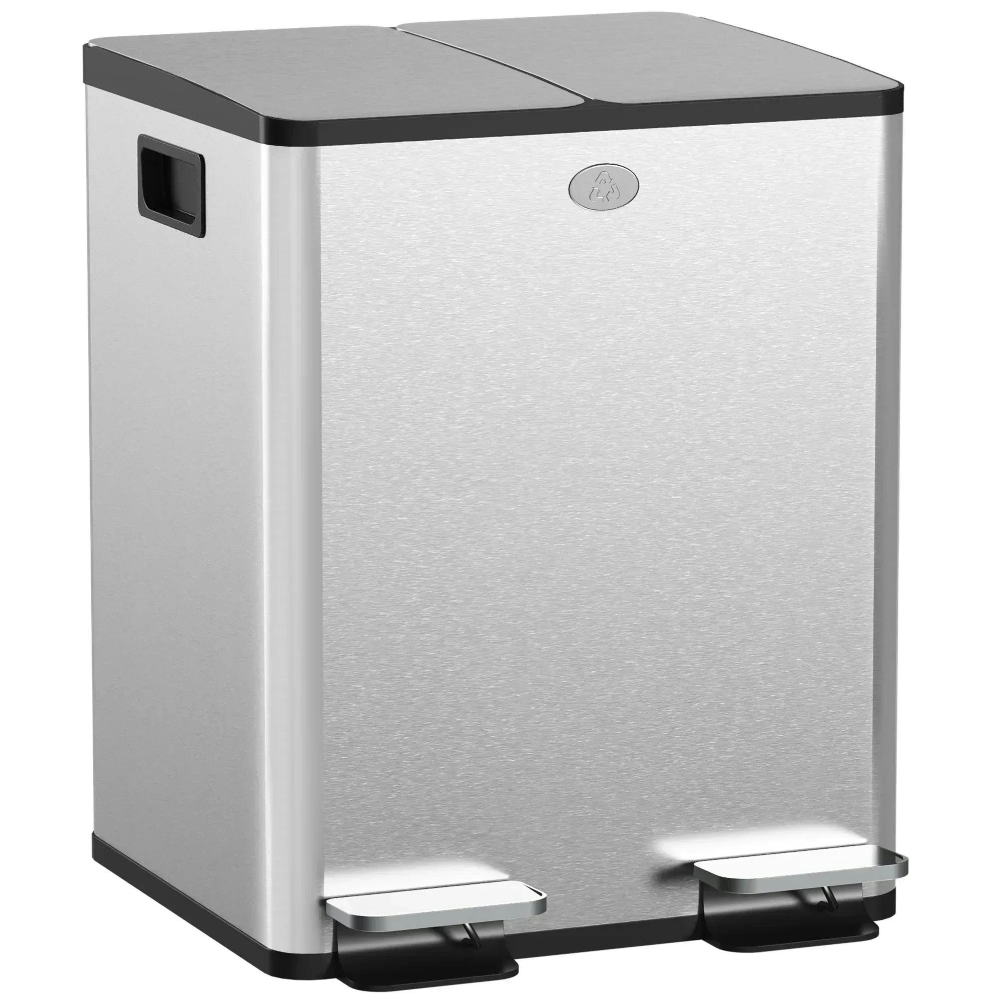40L Double Kitchen Pedal Bin Stainless Steel Soft Close Recycling Waste Bin - Image 7