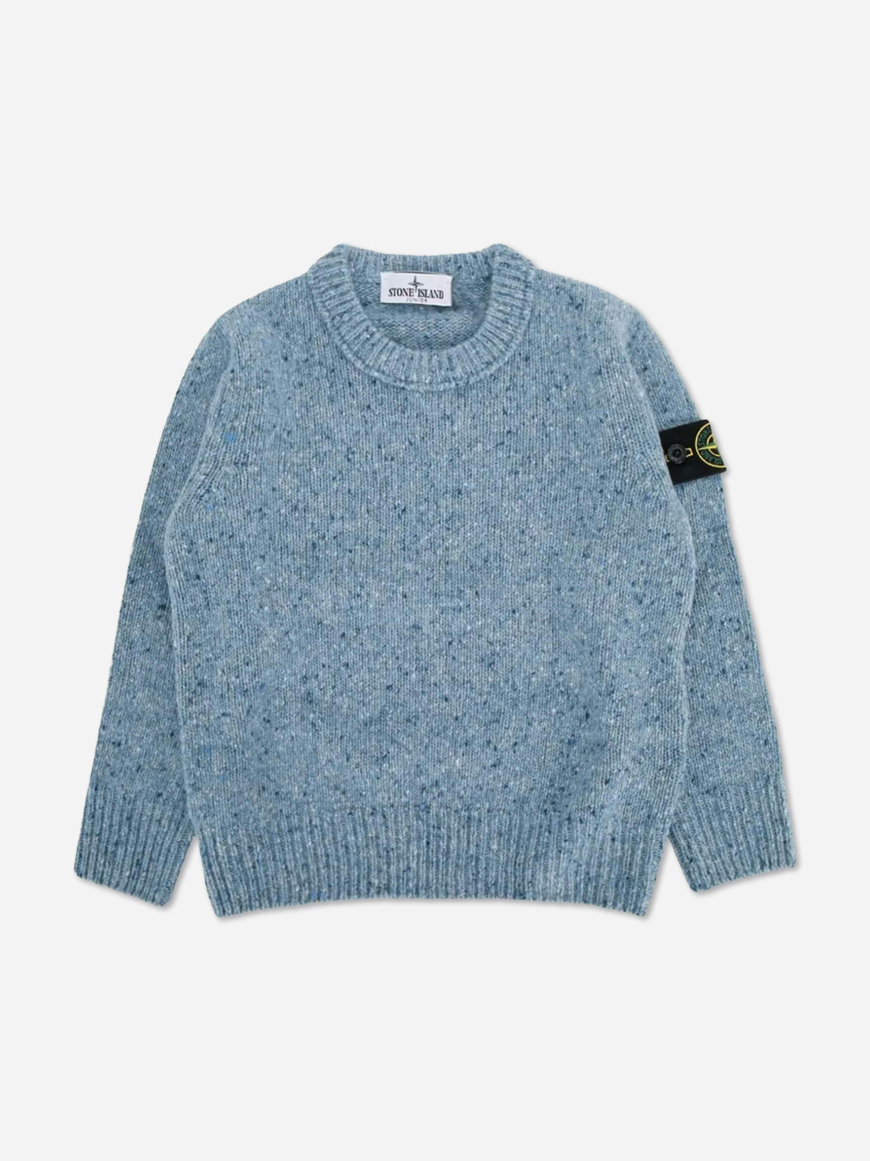 Stone Island Junior Boys Blue Stone Island Uneven Plain Melange Crew Neck Jumper In - 6 Yrs