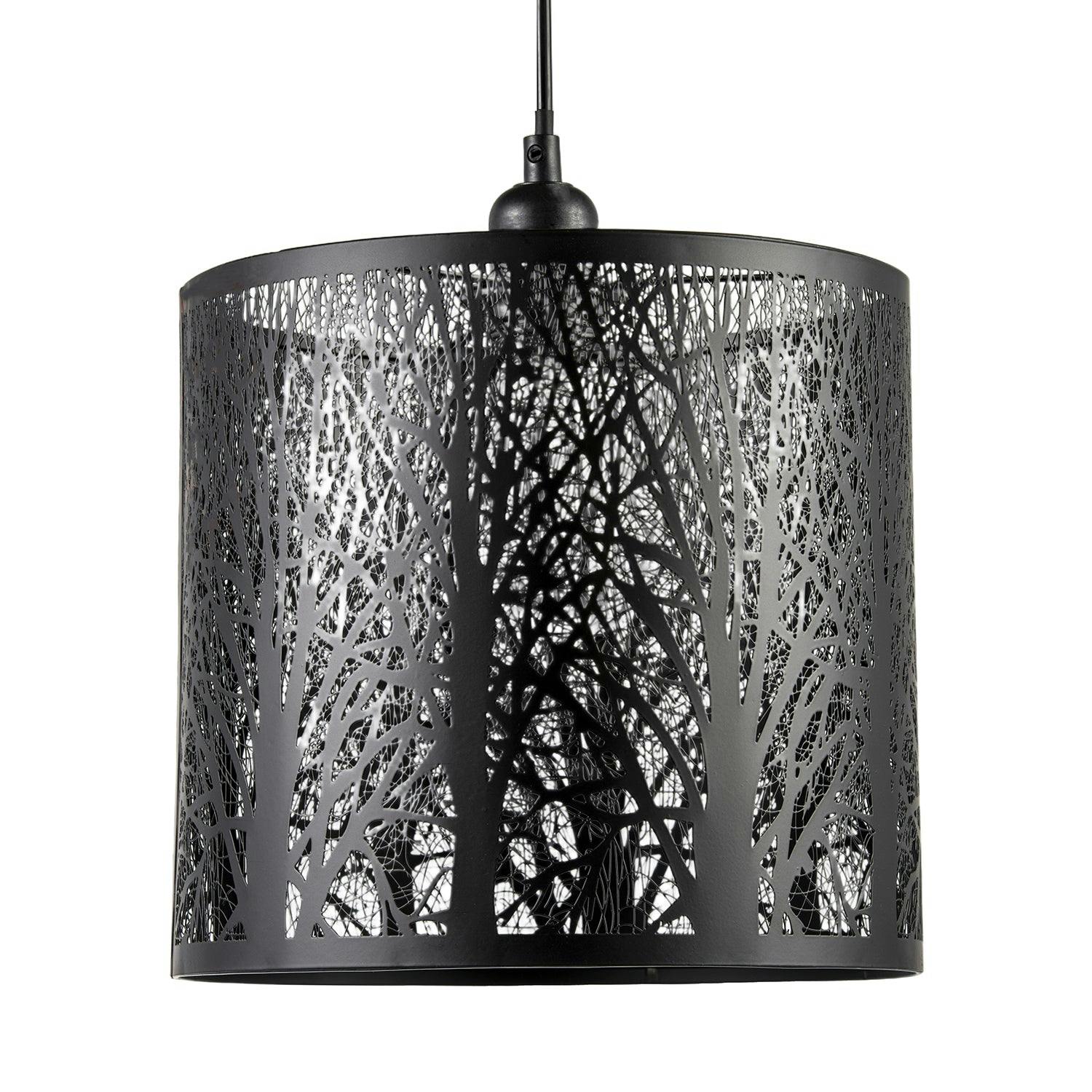 Happy Homewares Black Unique And Beautiful Matte Metal Forest Design Pendant Shade