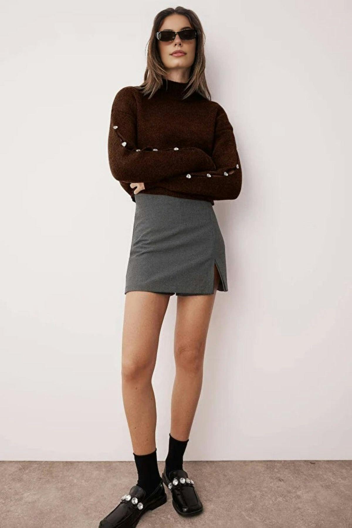 Wovcor Brown Soft Textured Button Detailed Knit Sweater - L