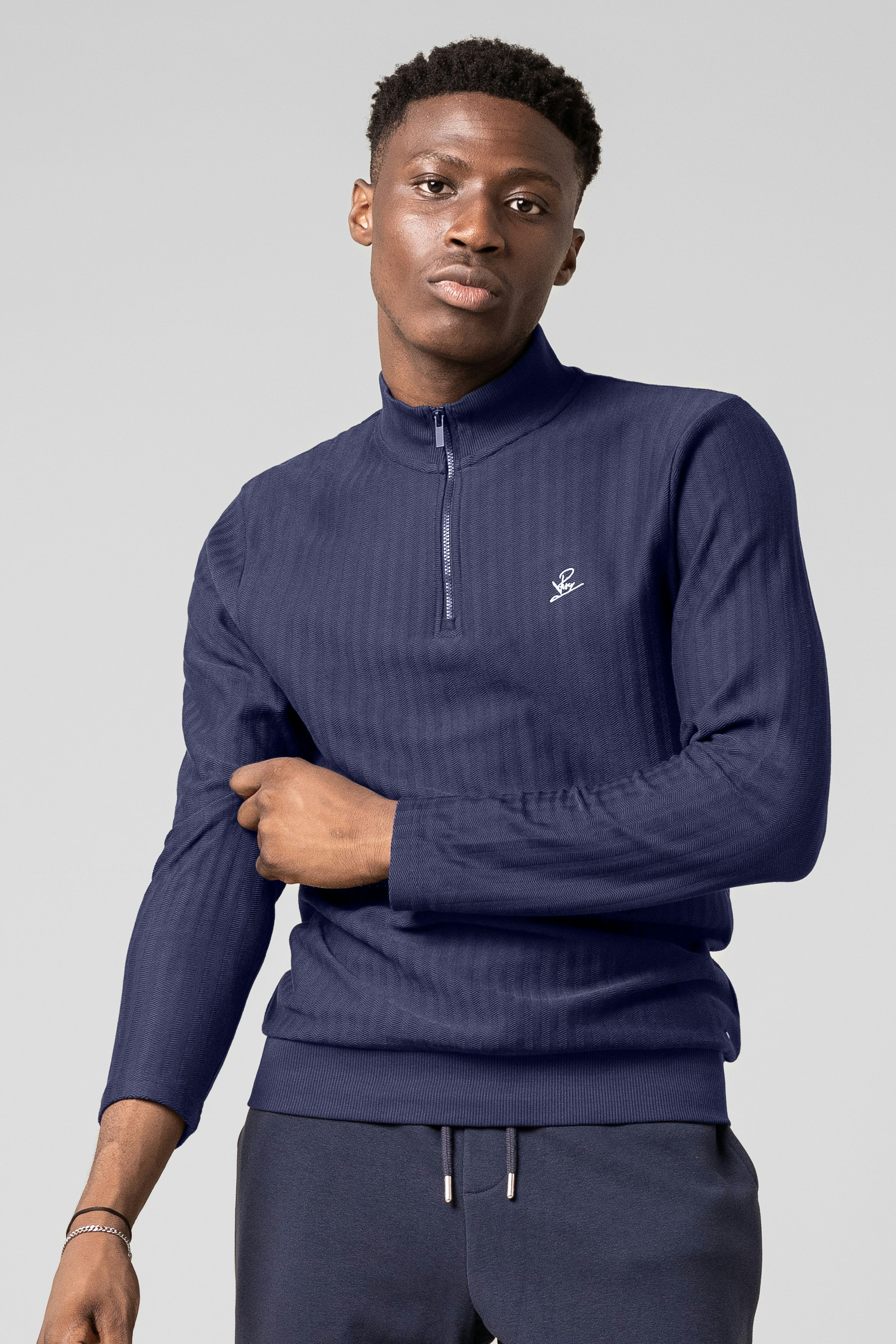 Enorsia Men's Half Zip Sweatshirt - L - Navy - 100% Cotton