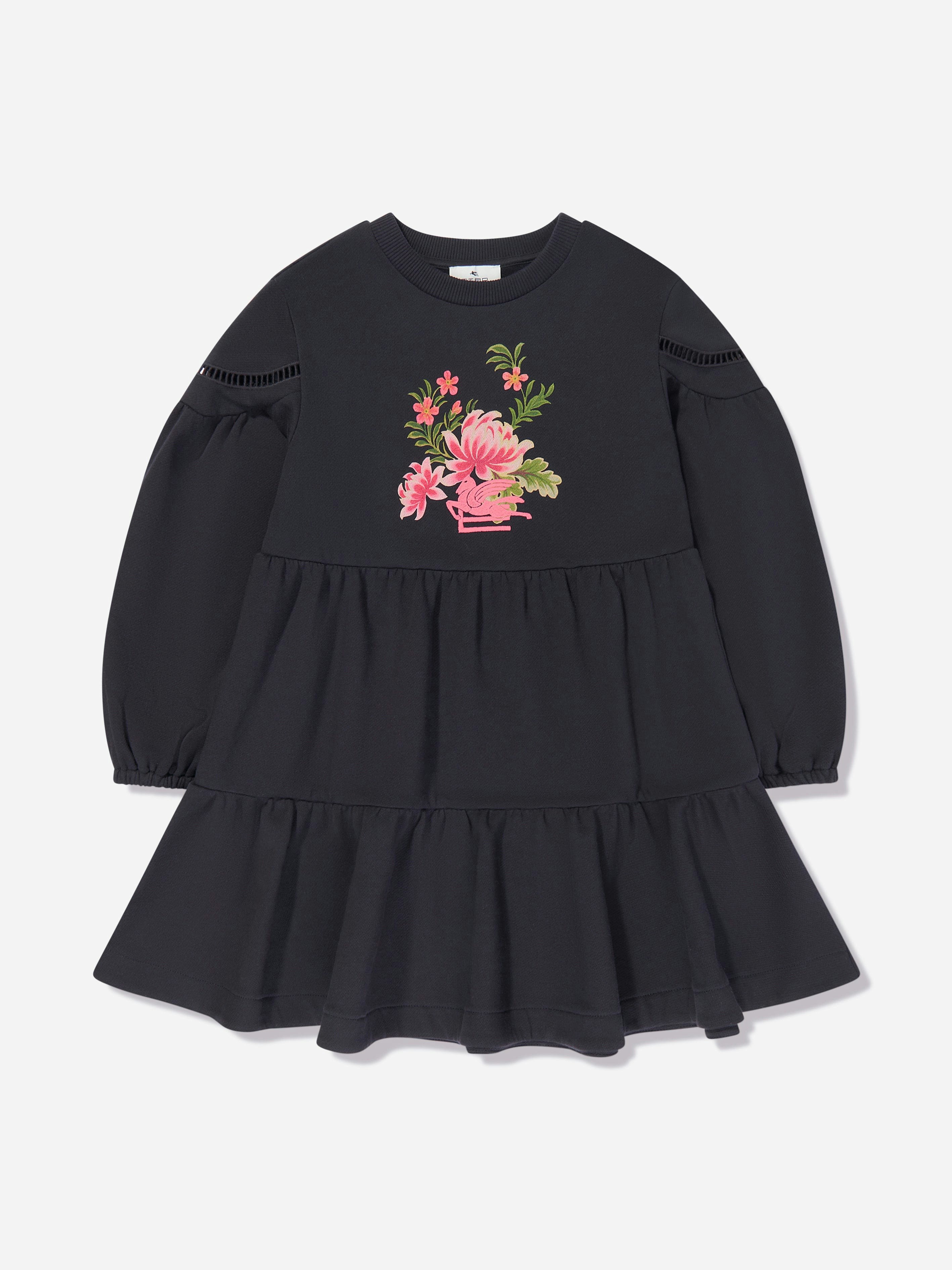 Etro Girls Blue Flower Jersey Dress In Navy - 12 Yrs