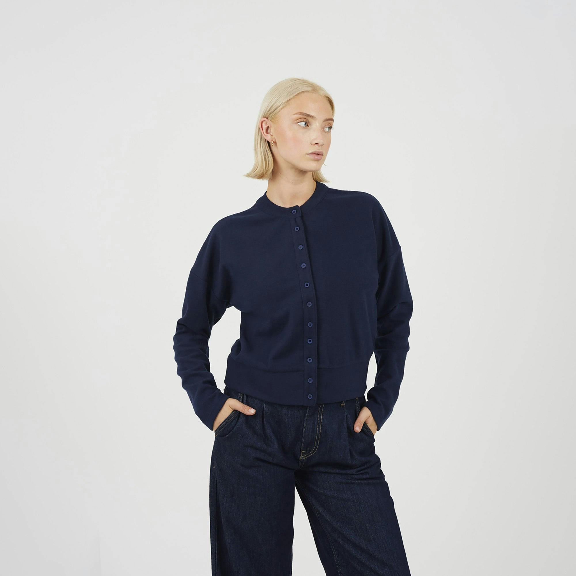 Brave Soul Long Sleeve Button Down Top - Navy - Navy - Xs