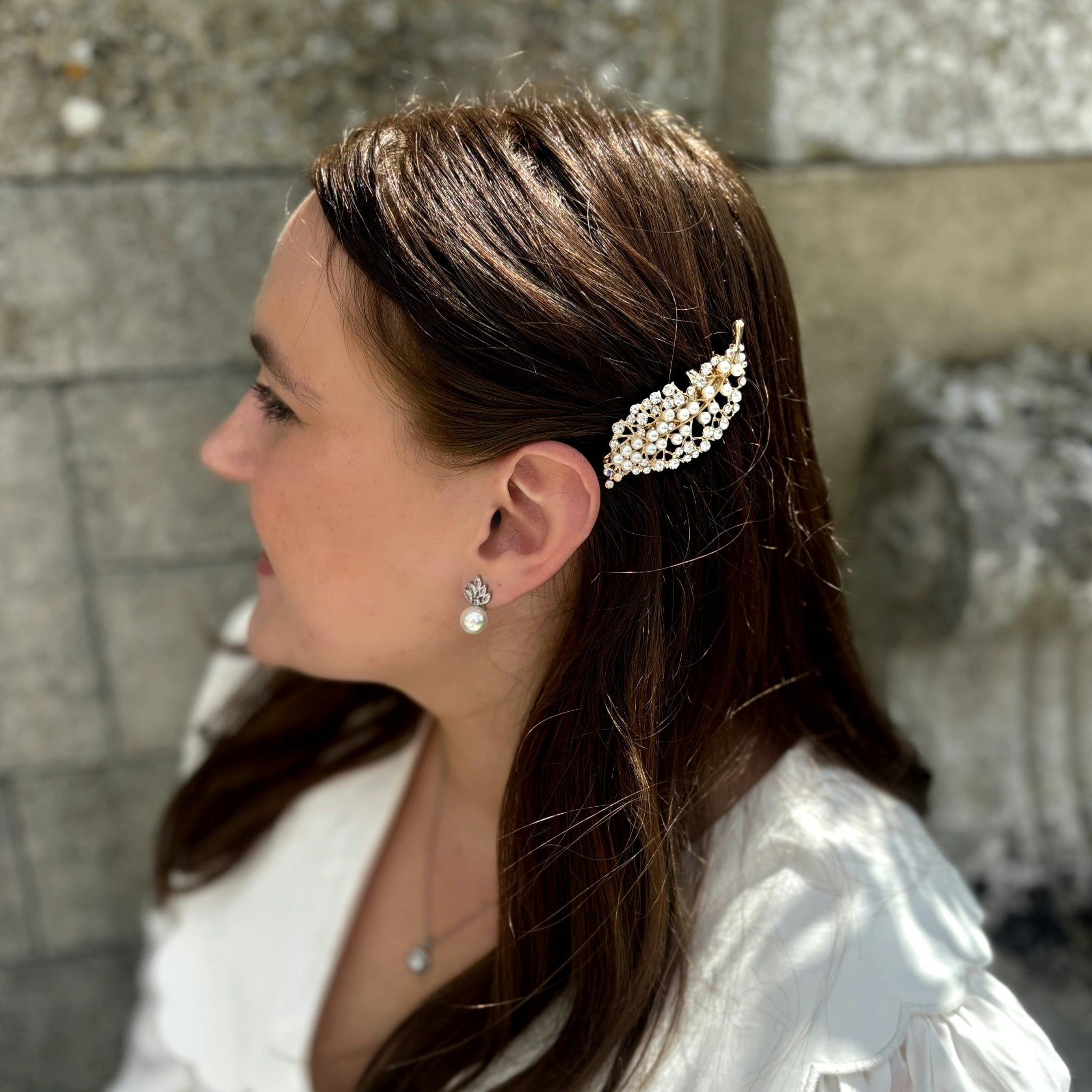 Queenmee Accessories Gold Pearl Hair Clip With Diamante