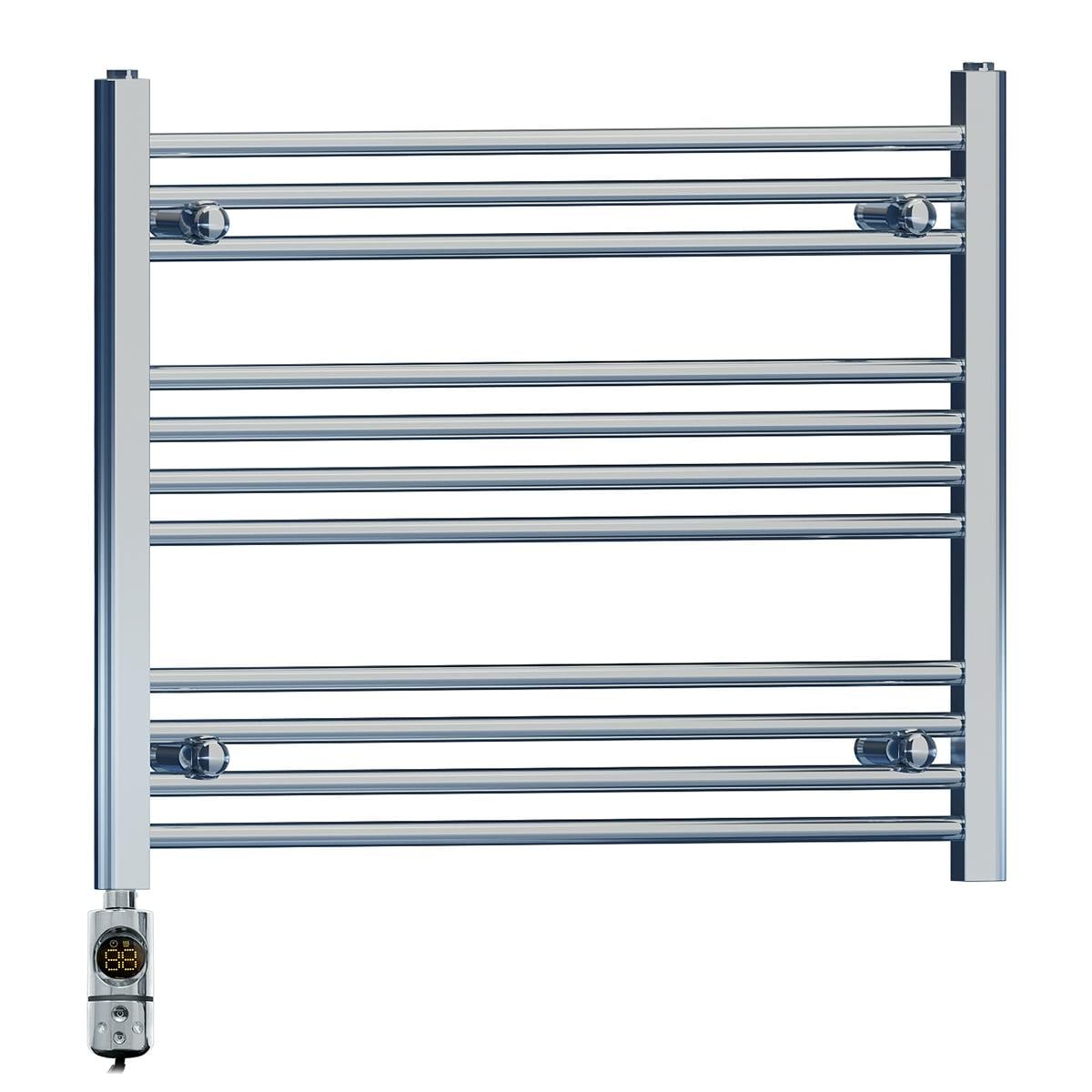 Myhomeware 700 X 600 Mm Chrome Electric Bathroom Towel Rail Radiator Heater With Af Thermostatic Electric Element Pre-Filled