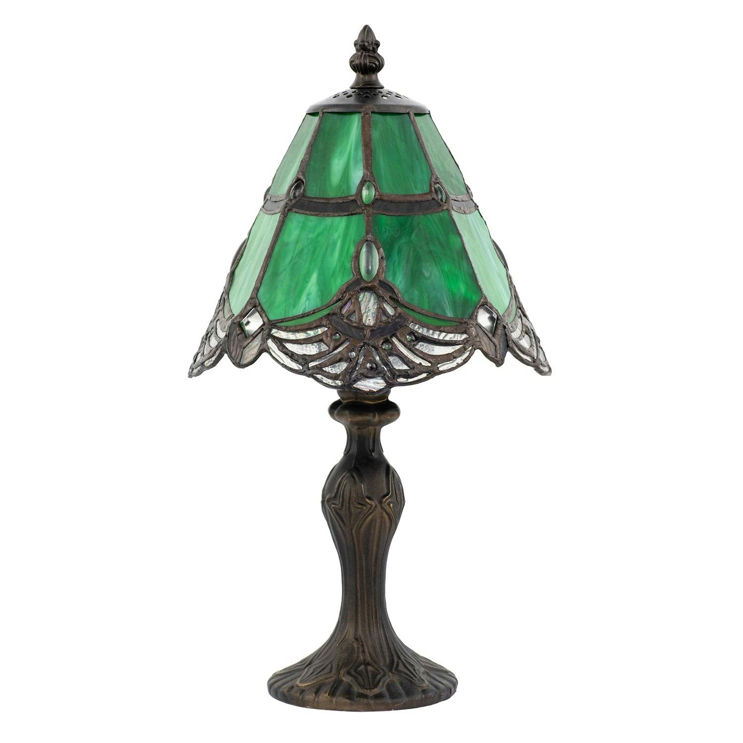 Happy Homewares Green Quirky And Petite Stained Glass Tiffany Lamp With Clear Beads