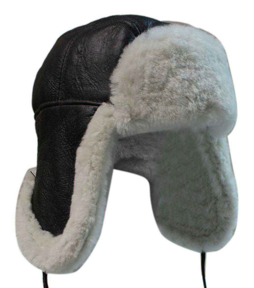 Infinity Leather Men's Cream Navigator Raf Trapper Hat - L