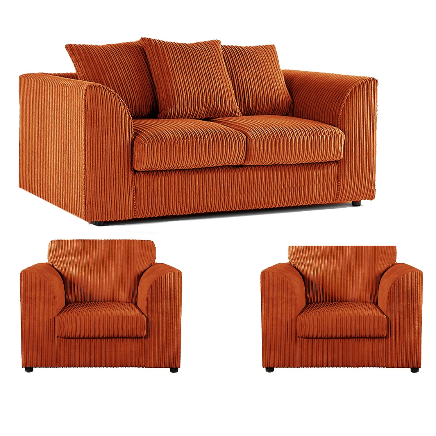 Furnishings For Less Orange Luxor Jumbo Cord 2 Seater And 2 X Armchairs - Scatter Back