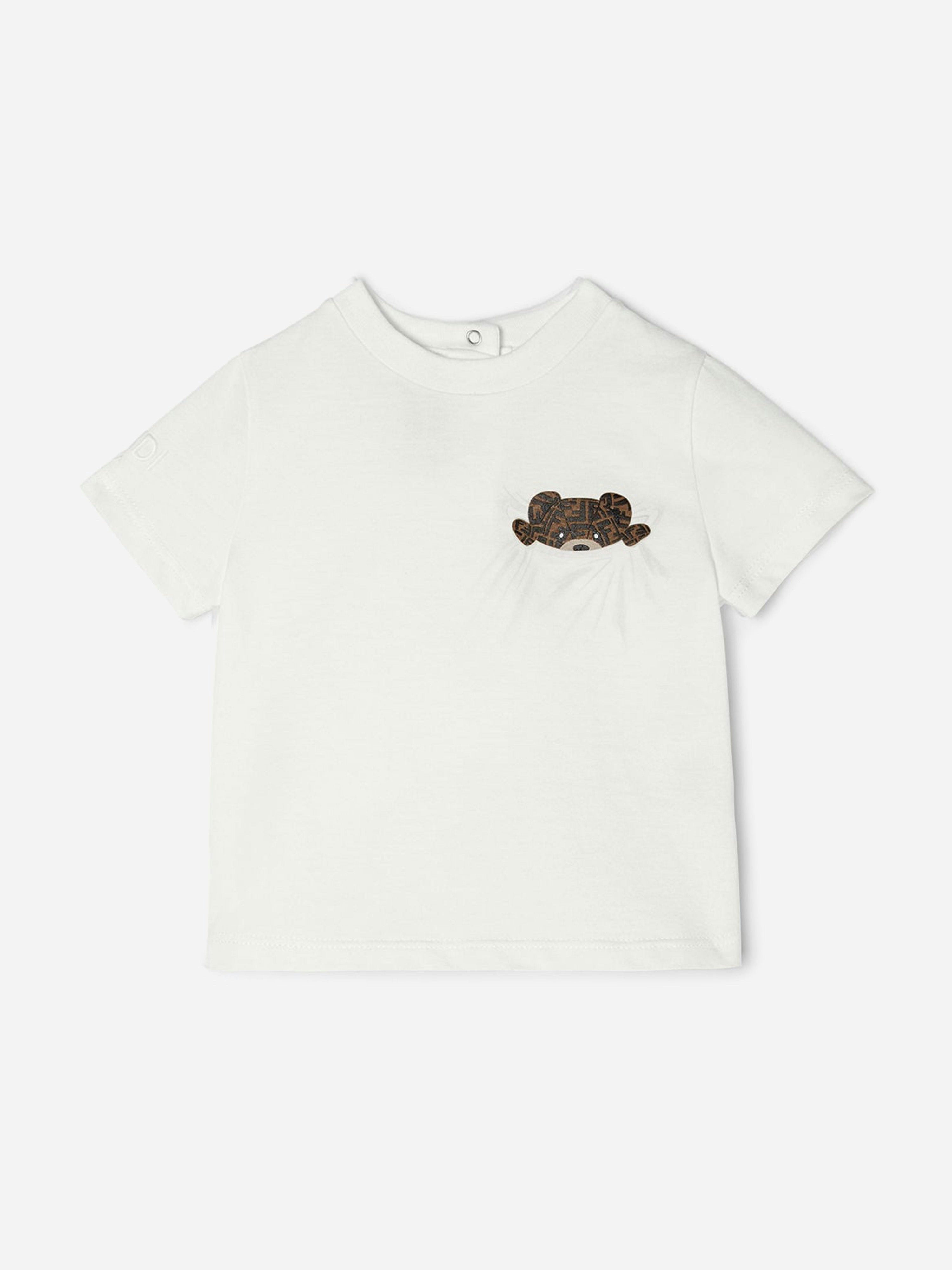 Fendi Kids Unisex Kids White Fendi Baby Bear Pocket T-Shirt In - 18 Mths